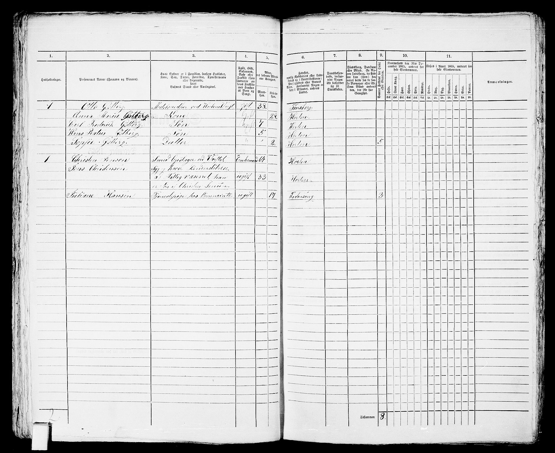 RA, 1865 census for Horten, 1865, p. 195