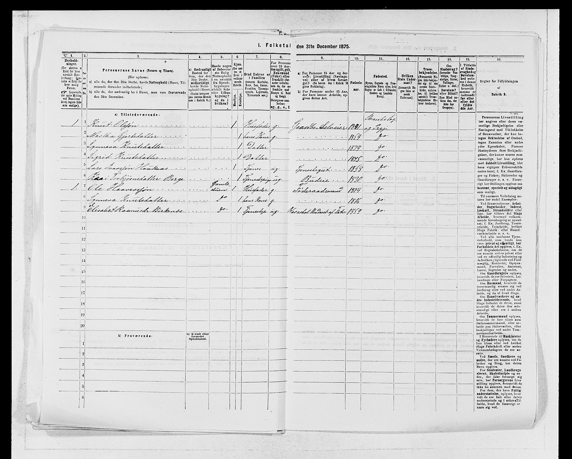 SAB, 1875 census for 1226P Strandebarm, 1875, p. 316