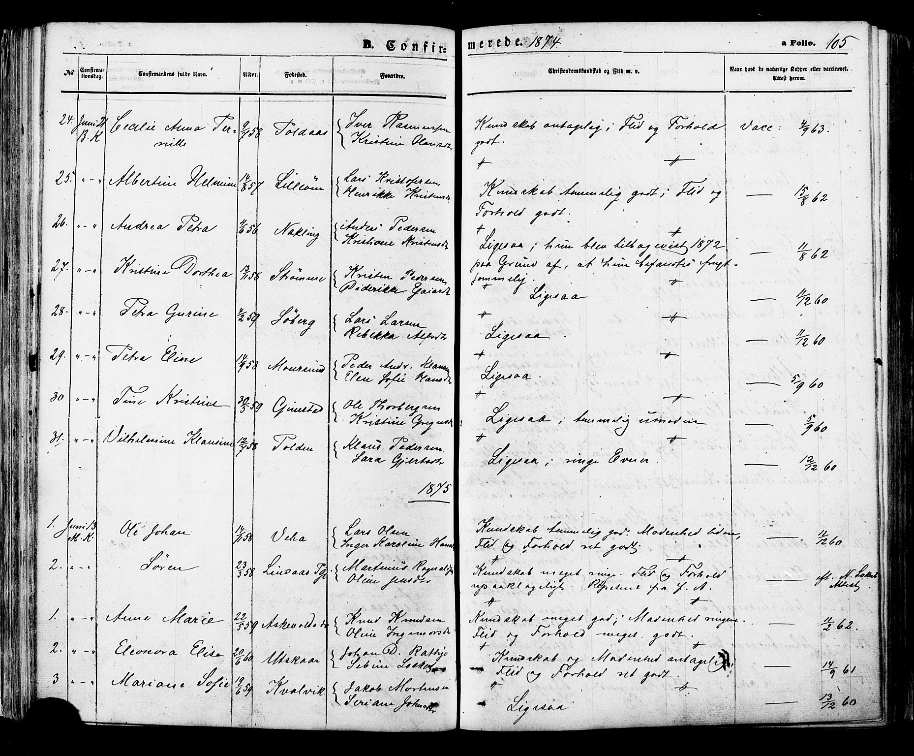 Ministerialprotokoller, klokkerbøker og fødselsregistre - Nordland, AV/SAT-A-1459/891/L1301: Parish register (official) no. 891A06, 1870-1878, p. 105