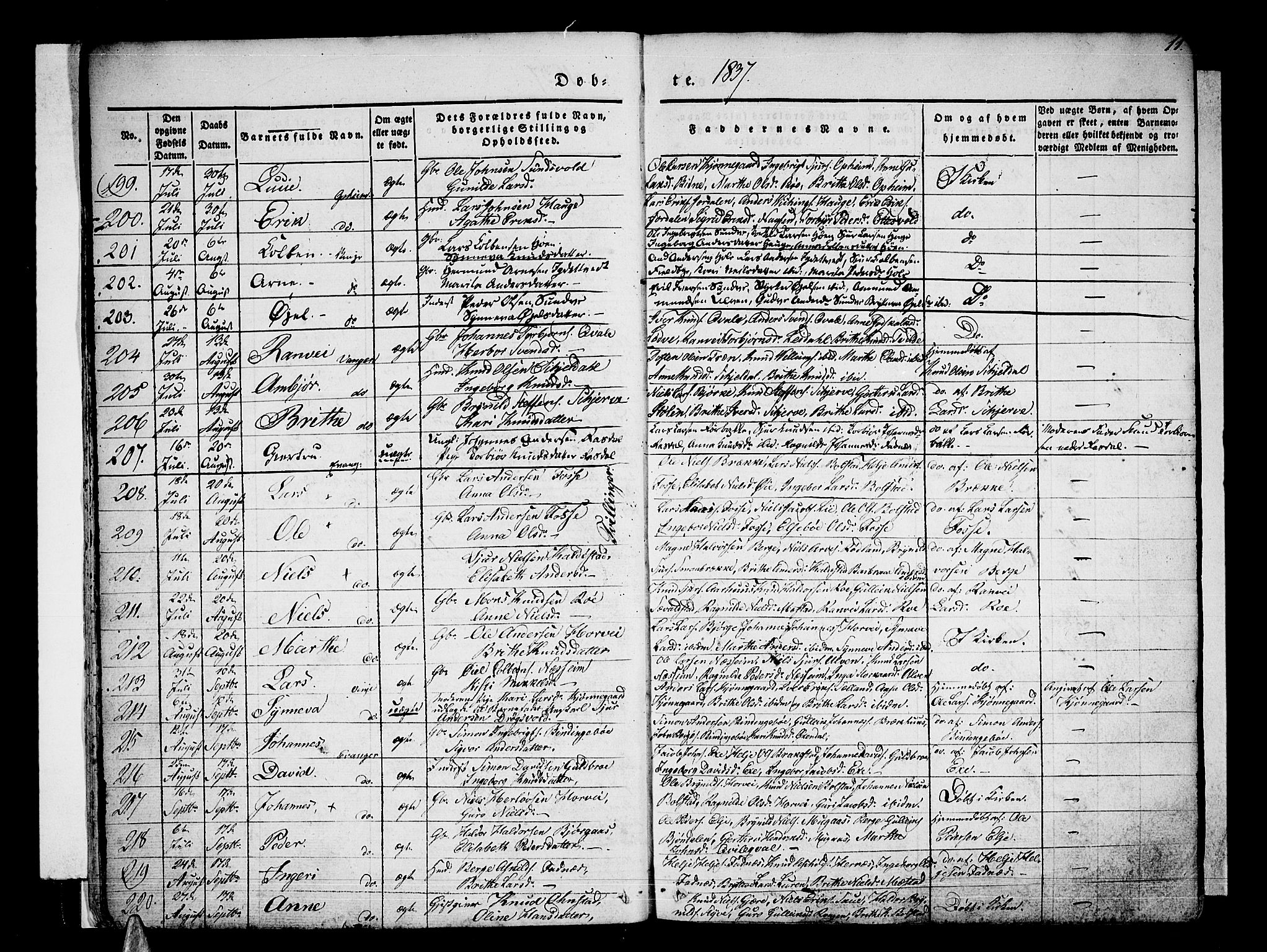 Voss sokneprestembete, SAB/A-79001/H/Haa: Parish register (official) no. A 13, 1836-1851, p. 11