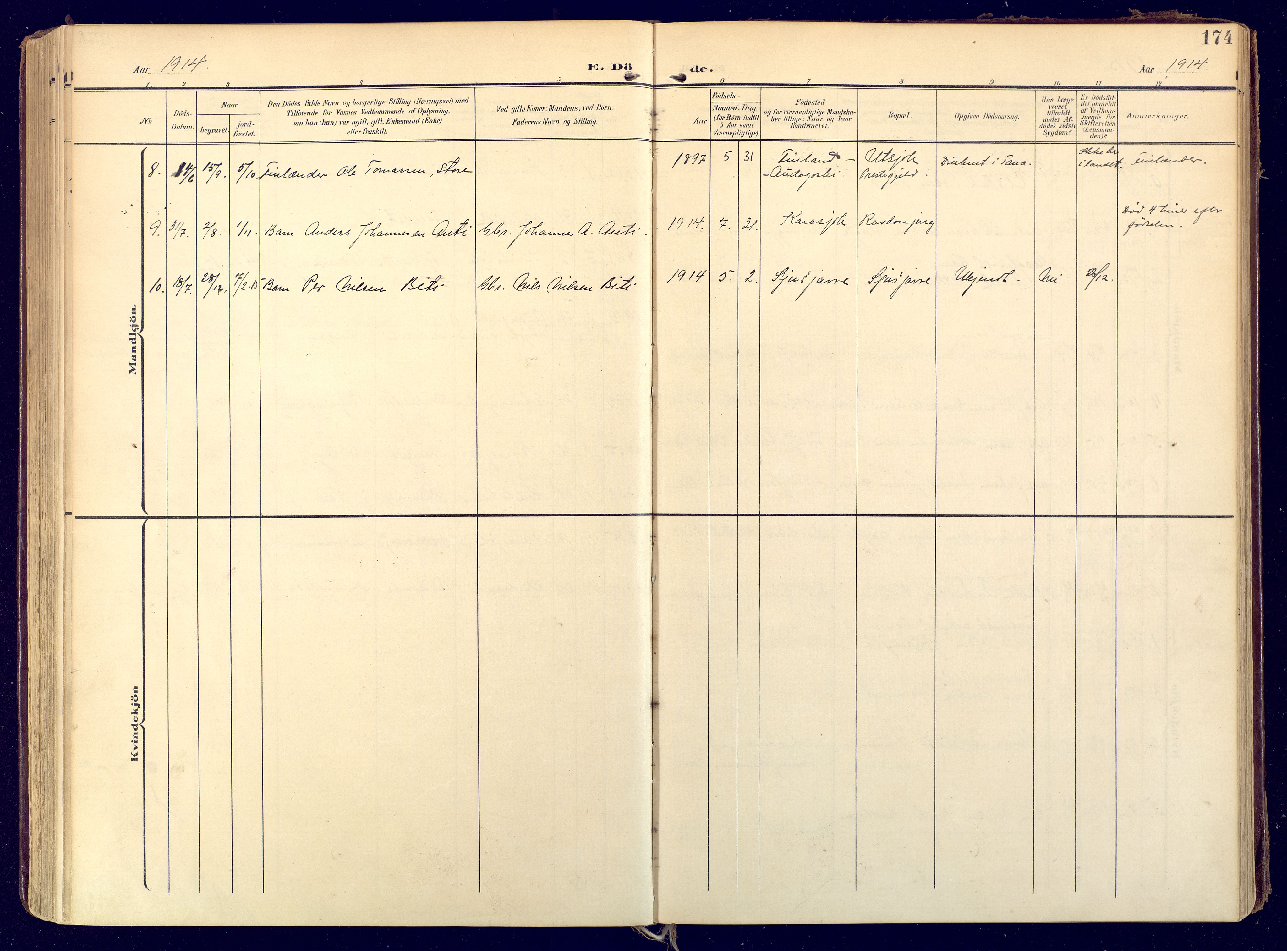 Karasjok sokneprestkontor, SATØ/S-1352/H/Ha: Parish register (official) no. 3, 1907-1926, p. 174