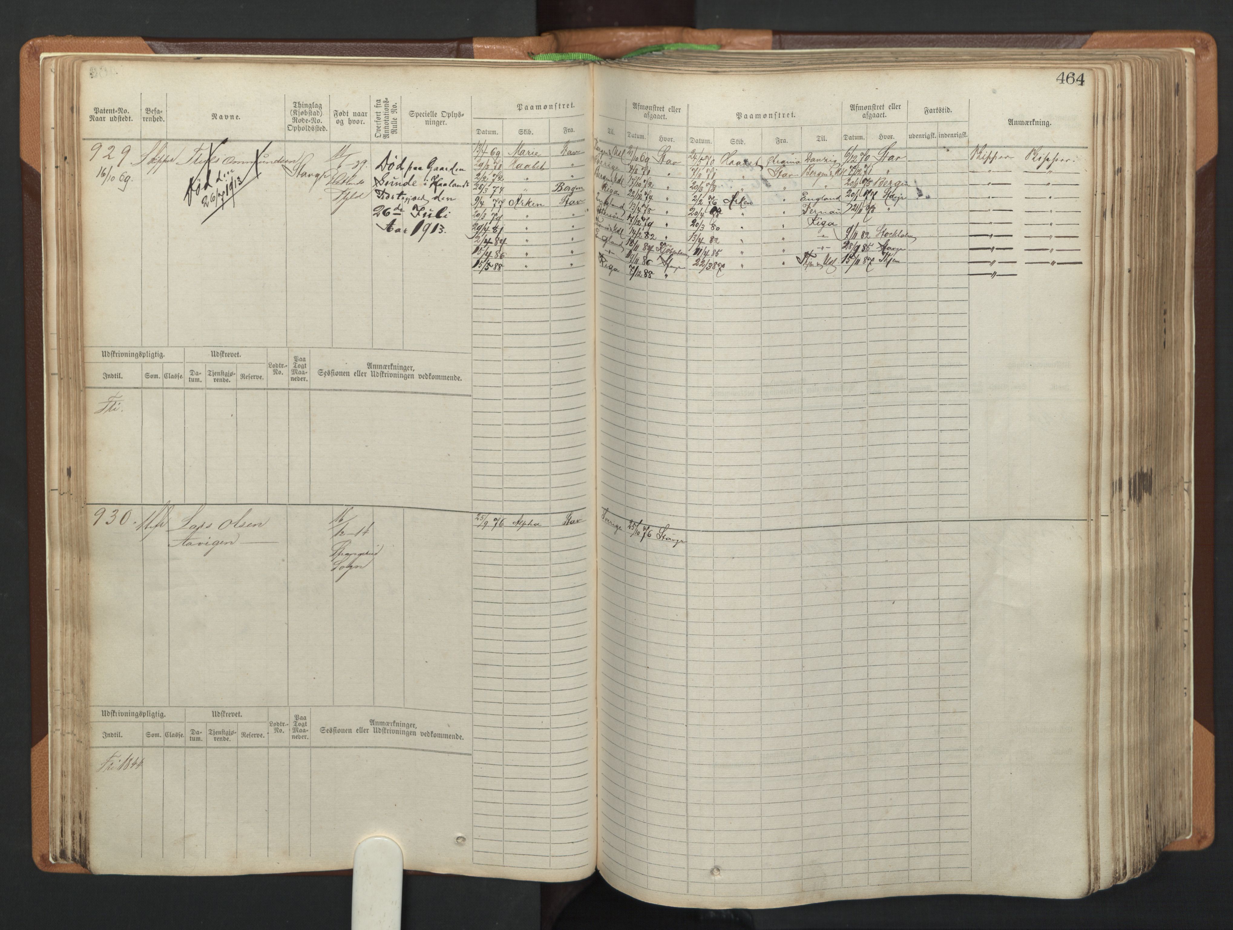 Stavanger sjømannskontor, AV/SAST-A-102006/F/Fb/Fbb/L0005: Sjøfartshovedrulle, patentnr. 793-1606 (del 2), 1869-1880, p. 74