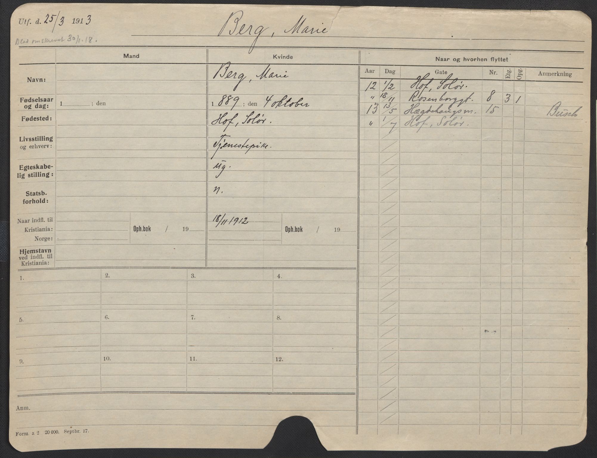 Oslo folkeregister, Registerkort, AV/SAO-A-11715/F/Fa/Fac/L0013: Kvinner, 1906-1914, p. 146a