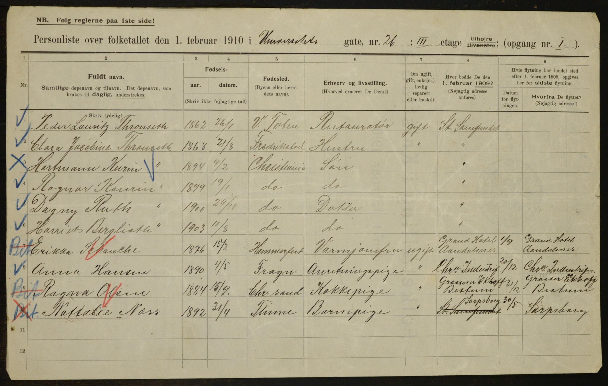 OBA, Municipal Census 1910 for Kristiania, 1910, p. 113944