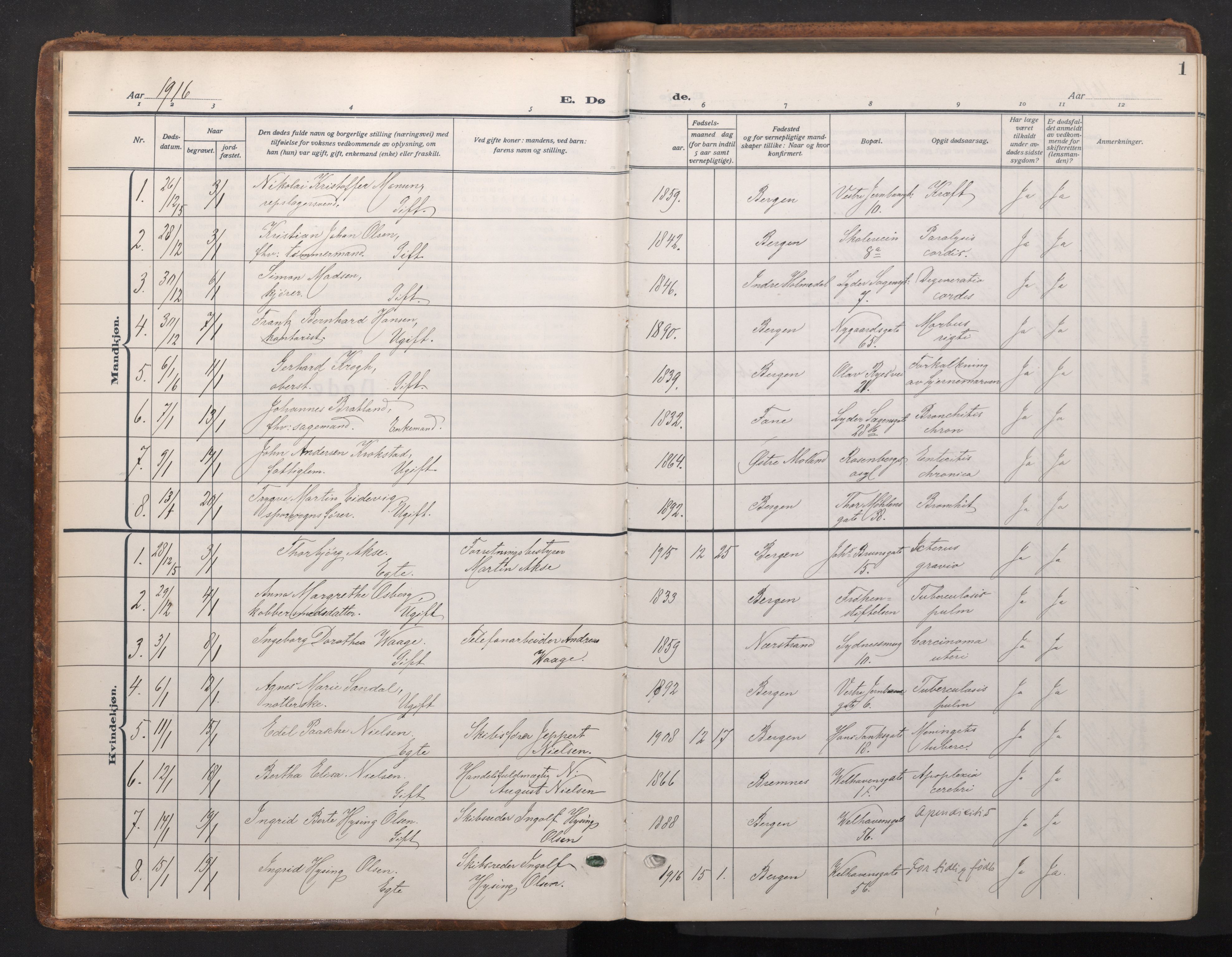 Johanneskirken sokneprestembete, AV/SAB-A-76001/H/Haa/L0020: Parish register (official) no. E 2, 1916-1951, p. 1