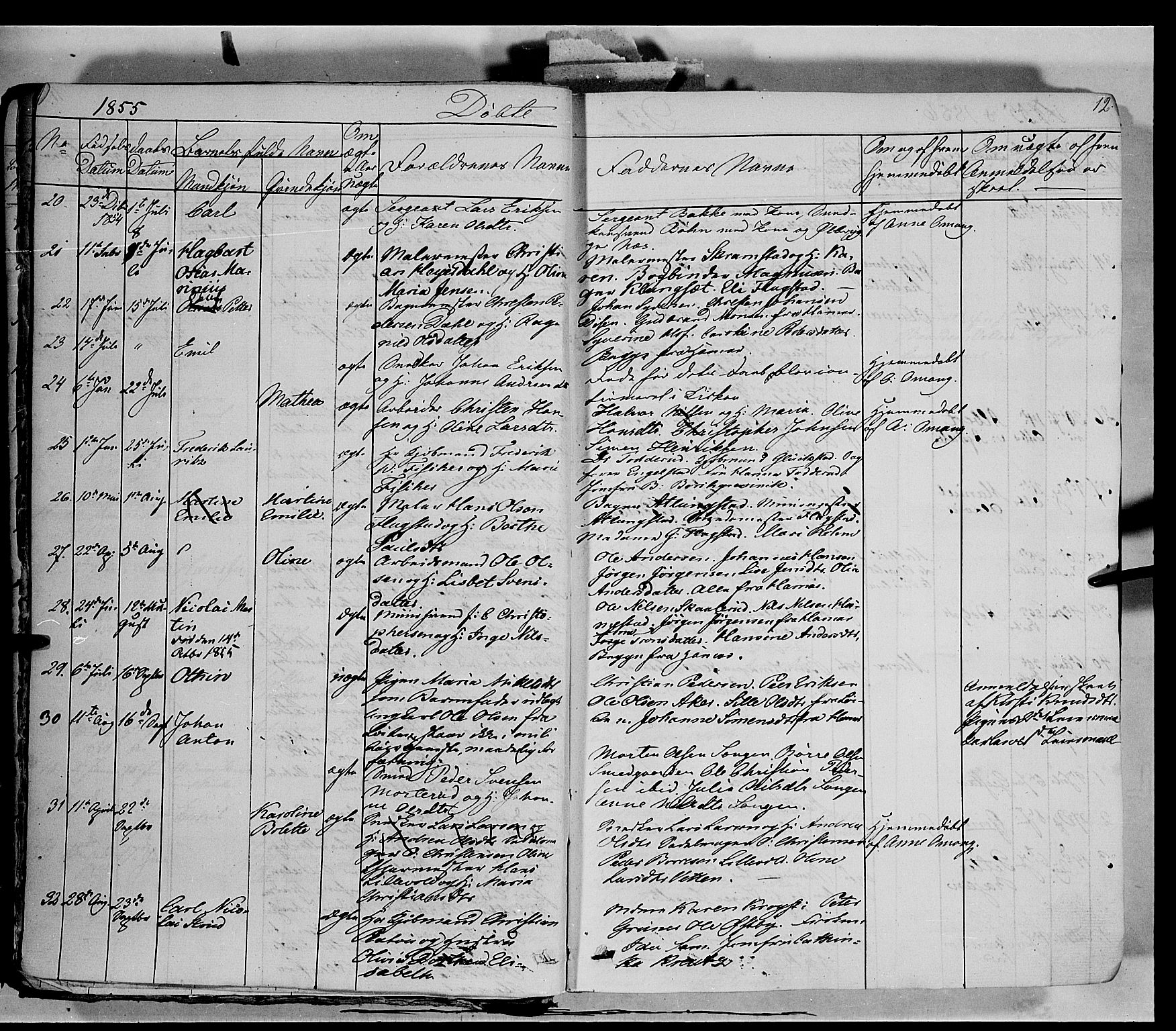 Vang prestekontor, Hedmark, AV/SAH-PREST-008/H/Ha/Haa/L0011: Parish register (official) no. 11, 1852-1877, p. 12