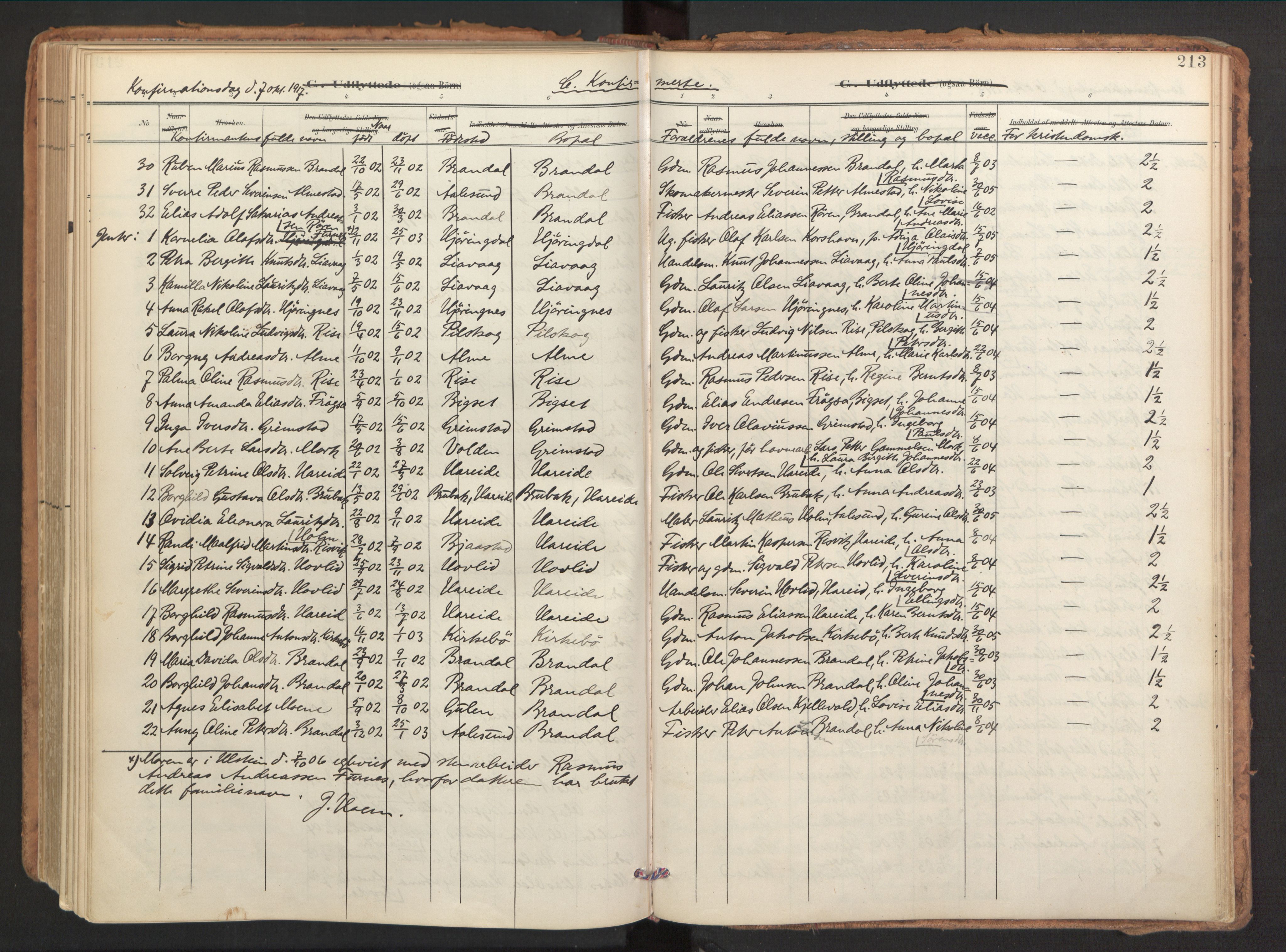 Ministerialprotokoller, klokkerbøker og fødselsregistre - Møre og Romsdal, AV/SAT-A-1454/510/L0123: Parish register (official) no. 510A03, 1898-1922, p. 213
