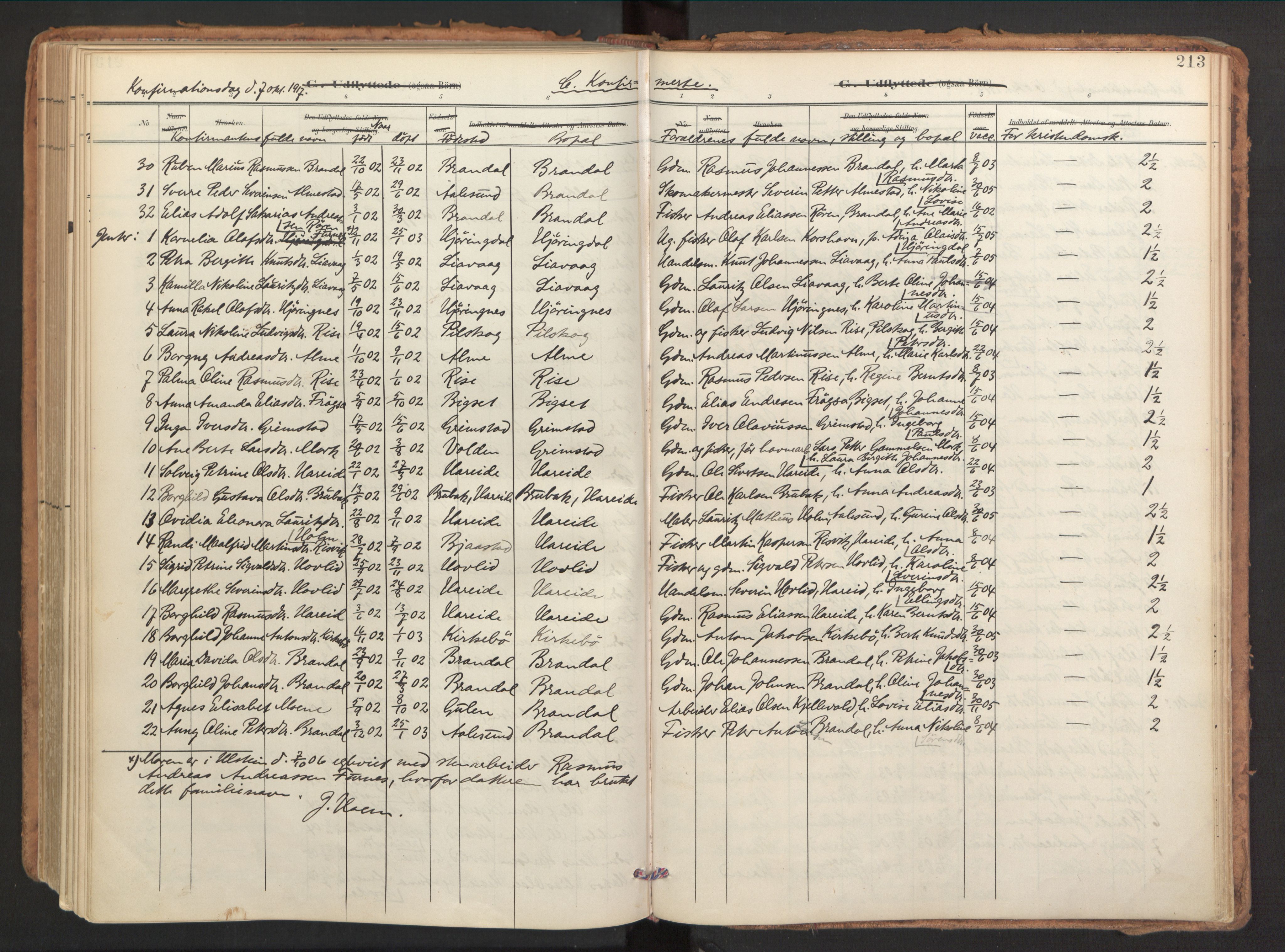 Ministerialprotokoller, klokkerbøker og fødselsregistre - Møre og Romsdal, SAT/A-1454/510/L0123: Parish register (official) no. 510A03, 1898-1922, p. 213