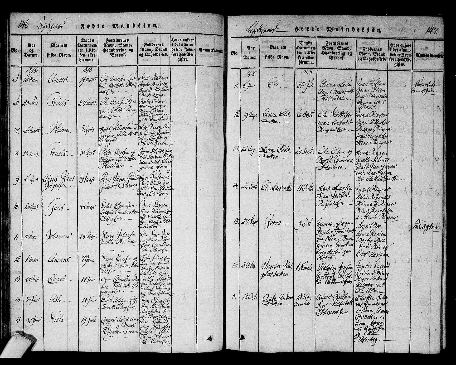 Sigdal kirkebøker, AV/SAKO-A-245/F/Fa/L0005: Parish register (official) no. I 5 /3, 1815-1829, p. 146-147