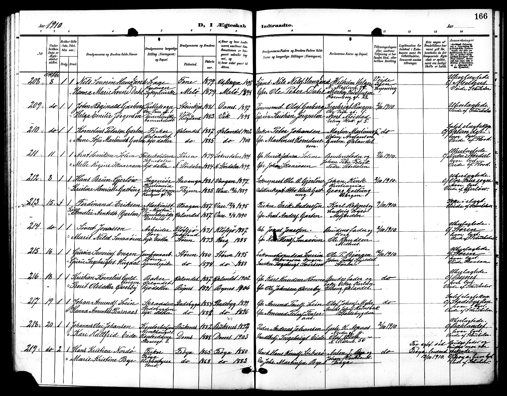 Ministerialprotokoller, klokkerbøker og fødselsregistre - Sør-Trøndelag, AV/SAT-A-1456/601/L0095: Parish register (copy) no. 601C13, 1902-1911, p. 166