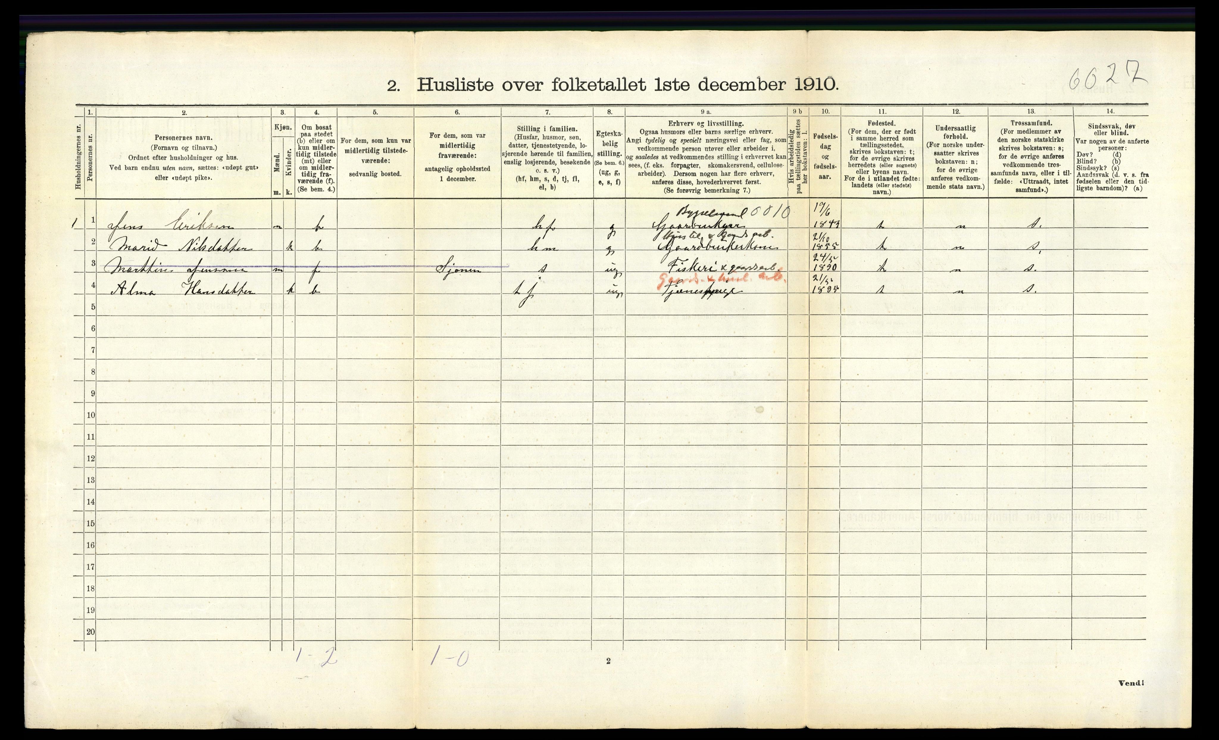 RA, 1910 census for Nesna, 1910, p. 715