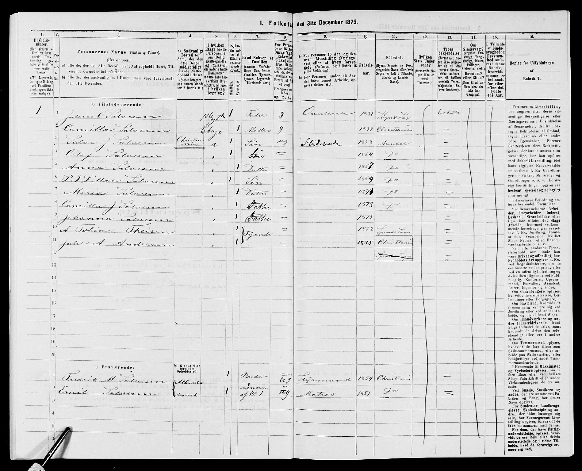 SAK, 1875 census for 0903P Arendal, 1875, p. 426