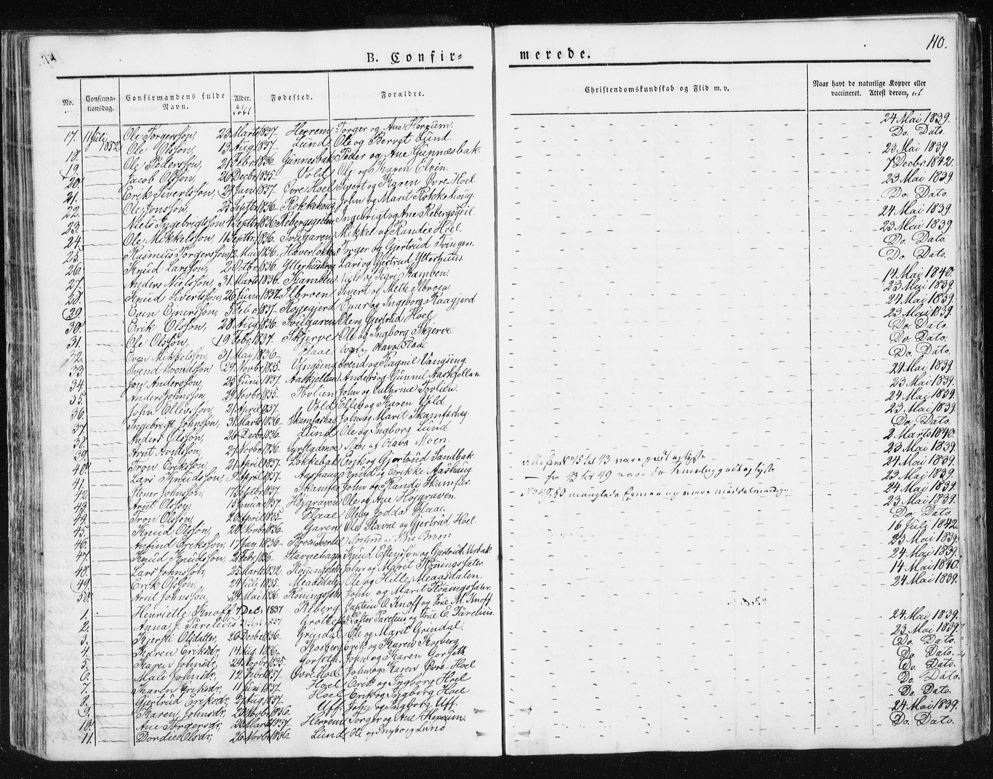 Ministerialprotokoller, klokkerbøker og fødselsregistre - Sør-Trøndelag, SAT/A-1456/674/L0869: Parish register (official) no. 674A01, 1829-1860, p. 110