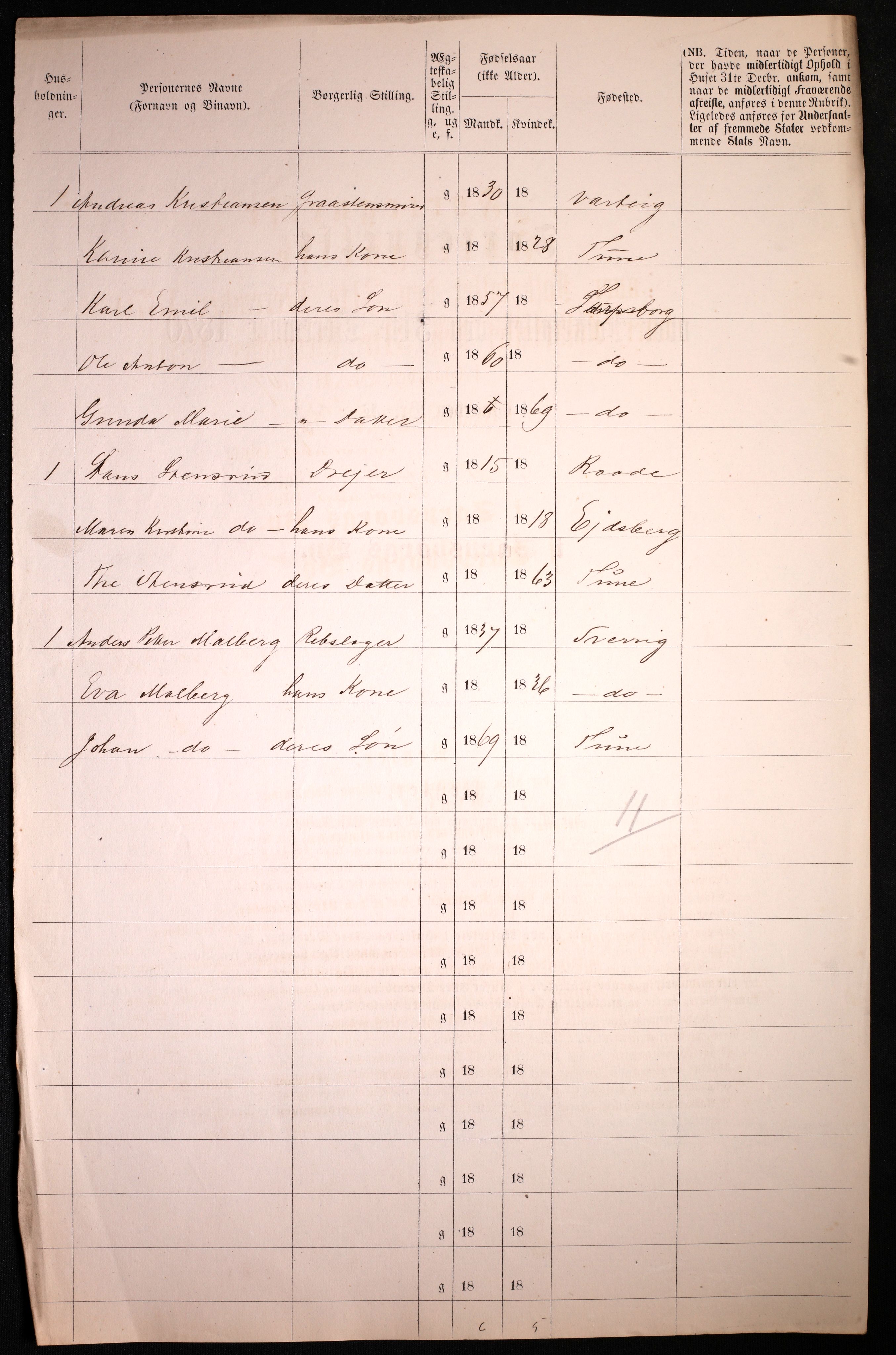 RA, 1870 census for 0102 Sarpsborg, 1870, p. 226