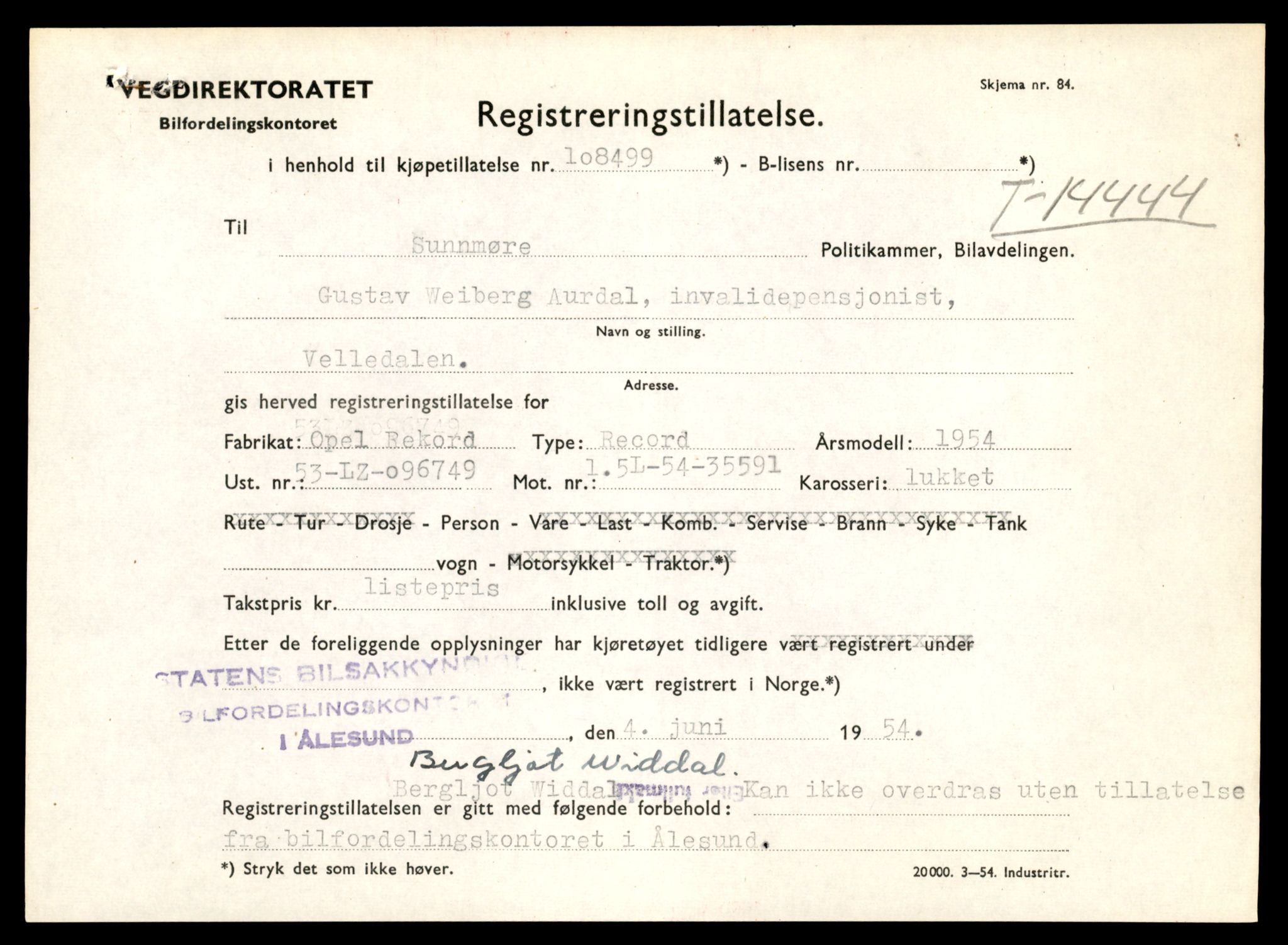 Møre og Romsdal vegkontor - Ålesund trafikkstasjon, AV/SAT-A-4099/F/Fe/L0045: Registreringskort for kjøretøy T 14320 - T 14444, 1927-1998, p. 3286
