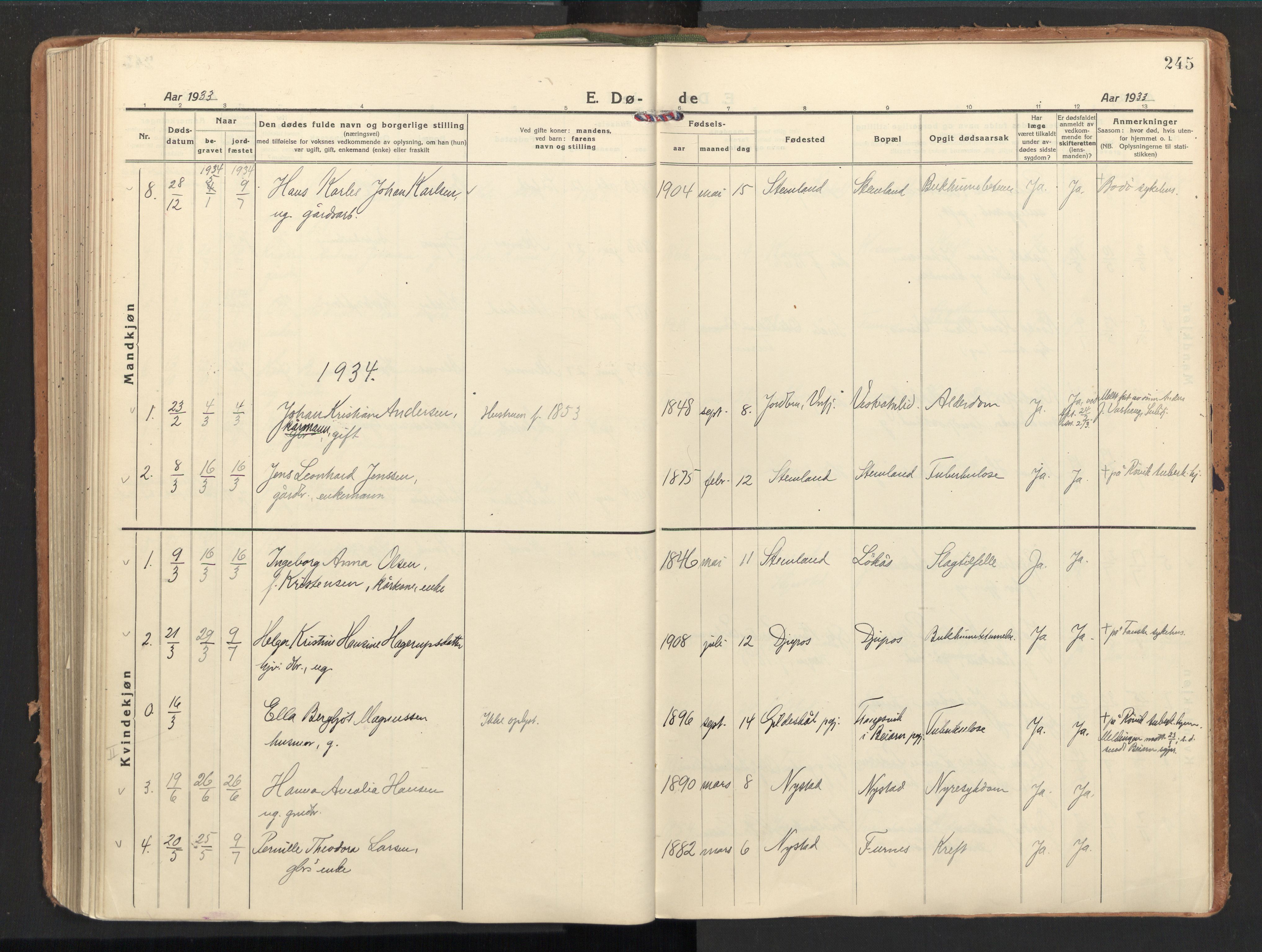 Ministerialprotokoller, klokkerbøker og fødselsregistre - Nordland, AV/SAT-A-1459/851/L0725: Parish register (official) no. 851A02, 1922-1944, p. 245