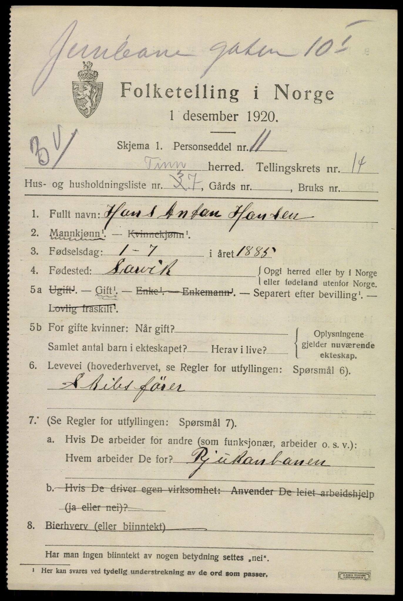 SAKO, 1920 census for Tinn, 1920, p. 8834