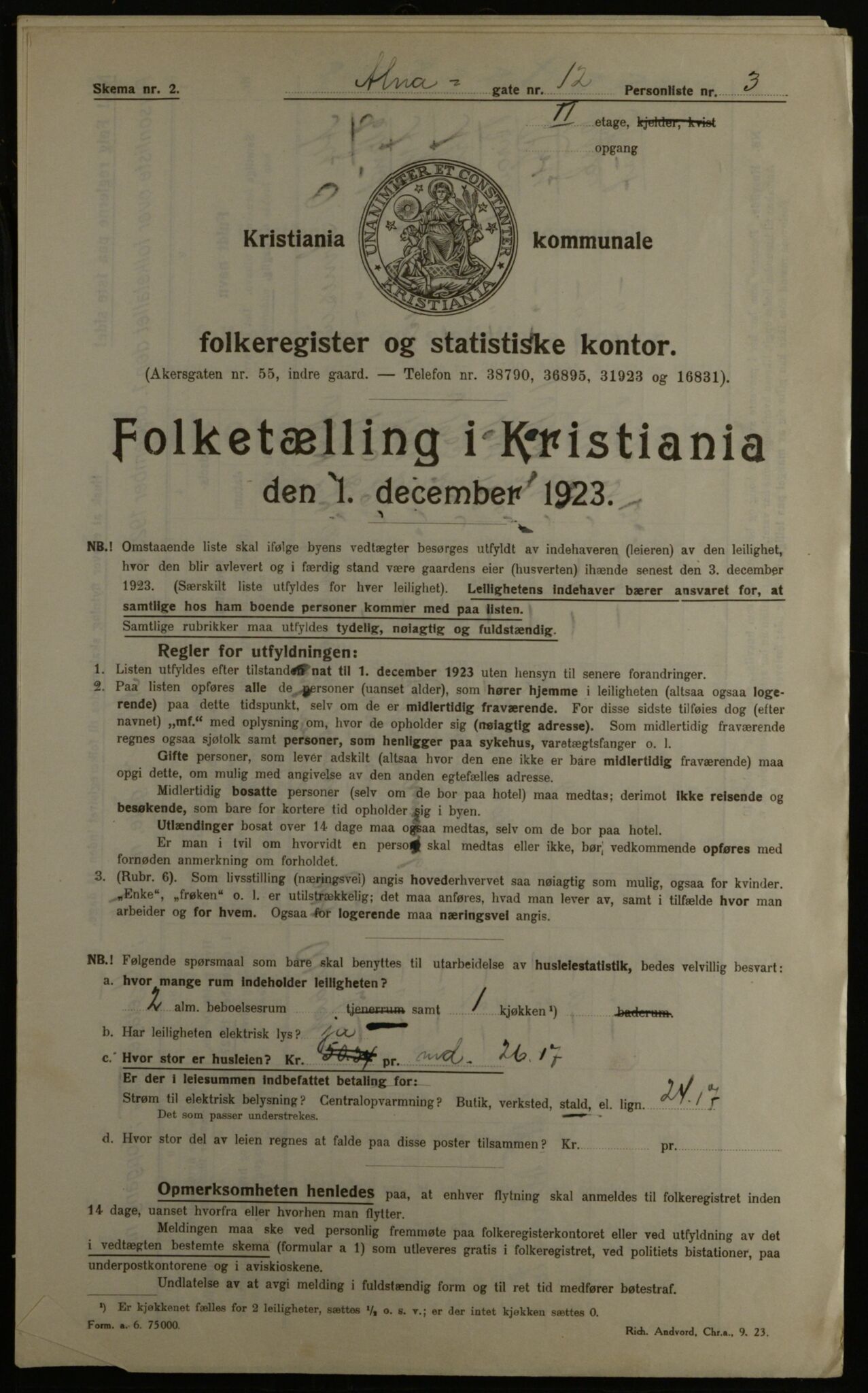 OBA, Municipal Census 1923 for Kristiania, 1923, p. 1443