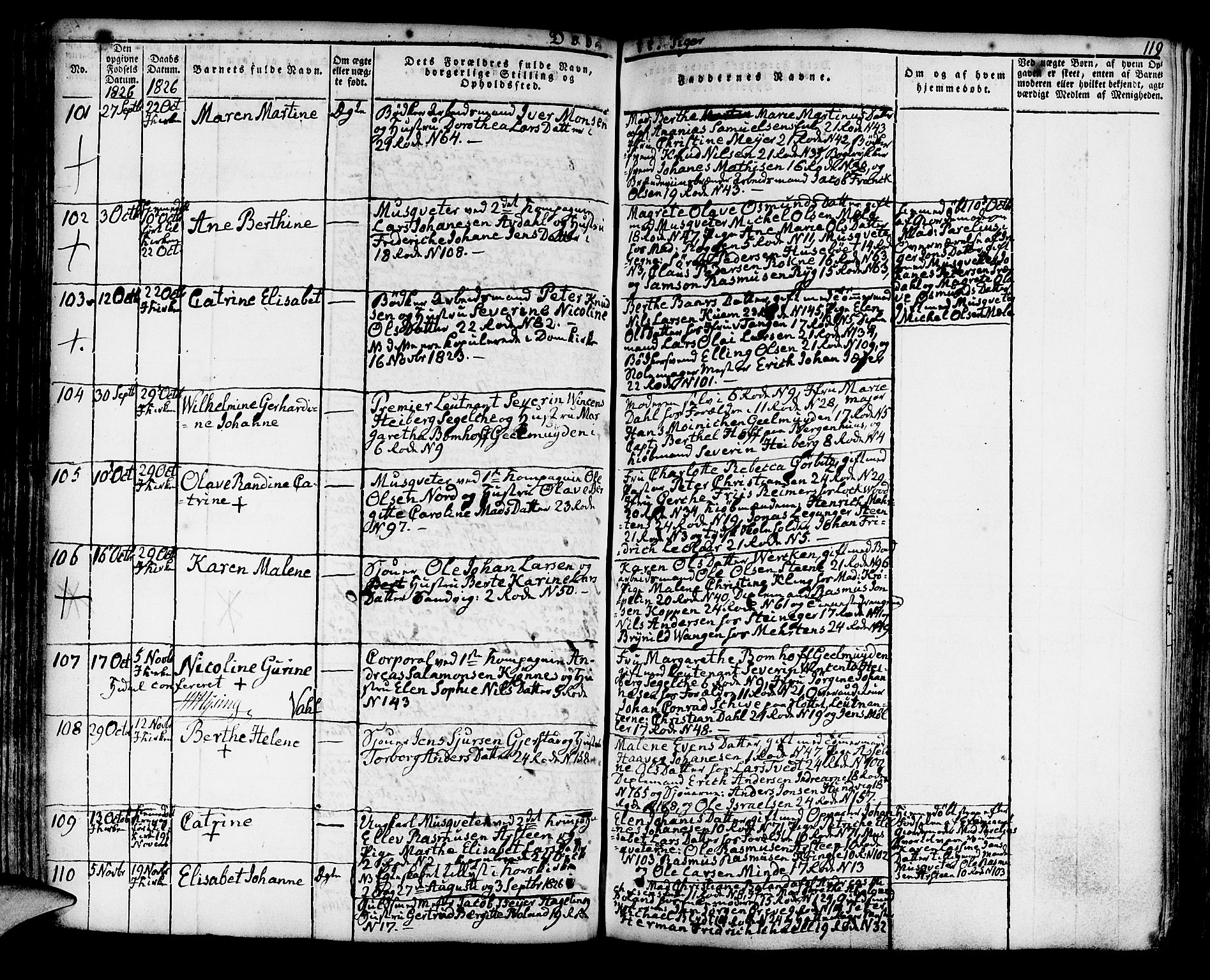 Korskirken sokneprestembete, SAB/A-76101/H/Hab: Parish register (copy) no. A 3, 1821-1831, p. 119