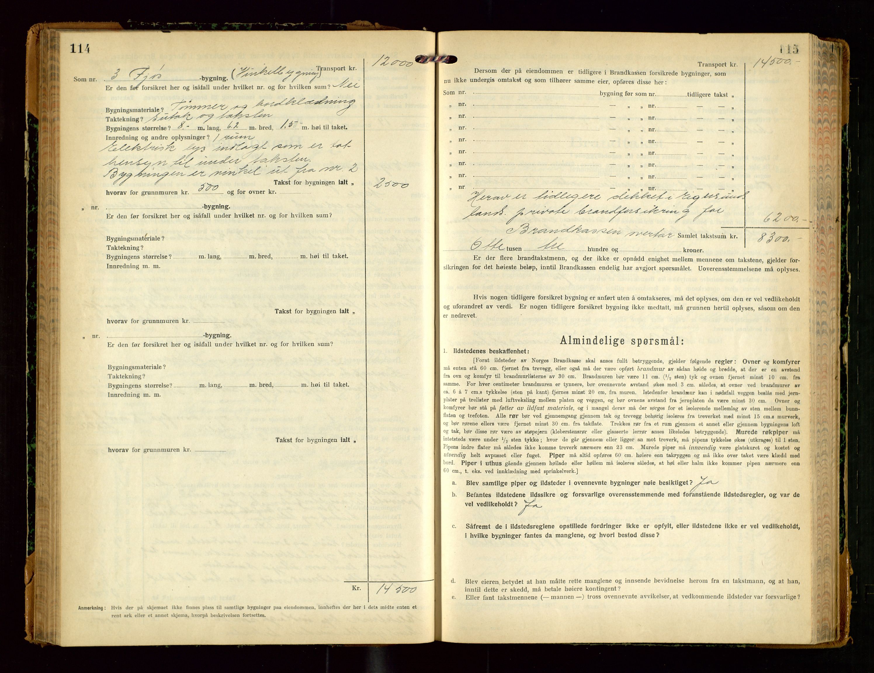 Eigersund lensmannskontor, SAST/A-100171/Gob/L0004: "Branntakstprotokoll", 1921-1925, p. 114-115