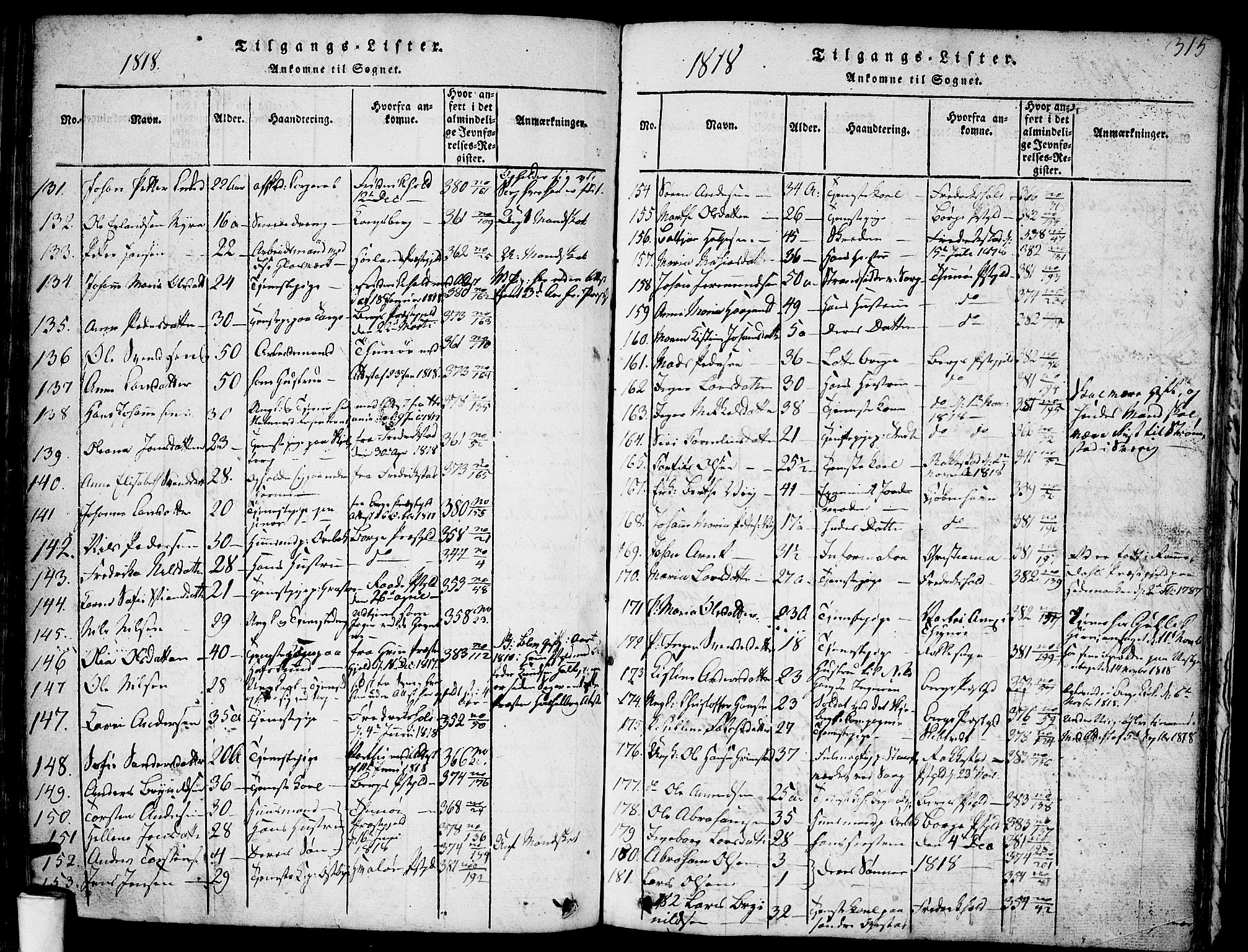 Skjeberg prestekontor Kirkebøker, SAO/A-10923/F/Fa/L0004: Parish register (official) no. I 4, 1815-1830, p. 315