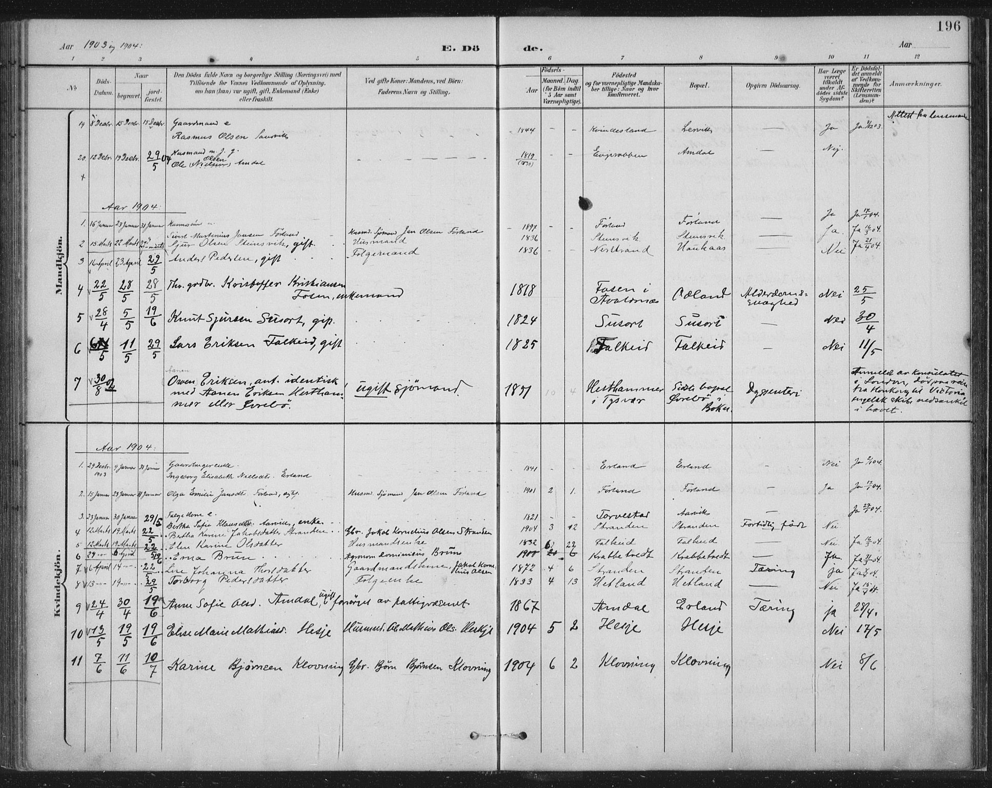 Tysvær sokneprestkontor, SAST/A -101864/H/Ha/Haa/L0008: Parish register (official) no. A 8, 1897-1918, p. 196