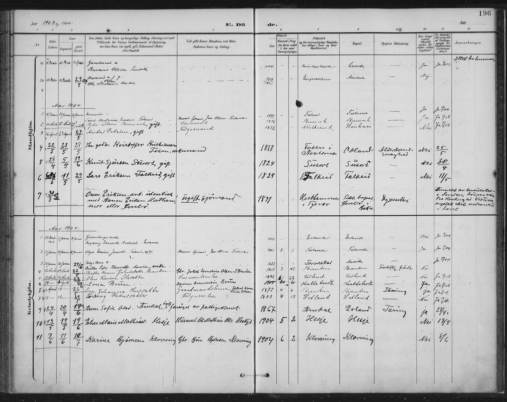 Tysvær sokneprestkontor, AV/SAST-A -101864/H/Ha/Haa/L0008: Parish register (official) no. A 8, 1897-1918, p. 196