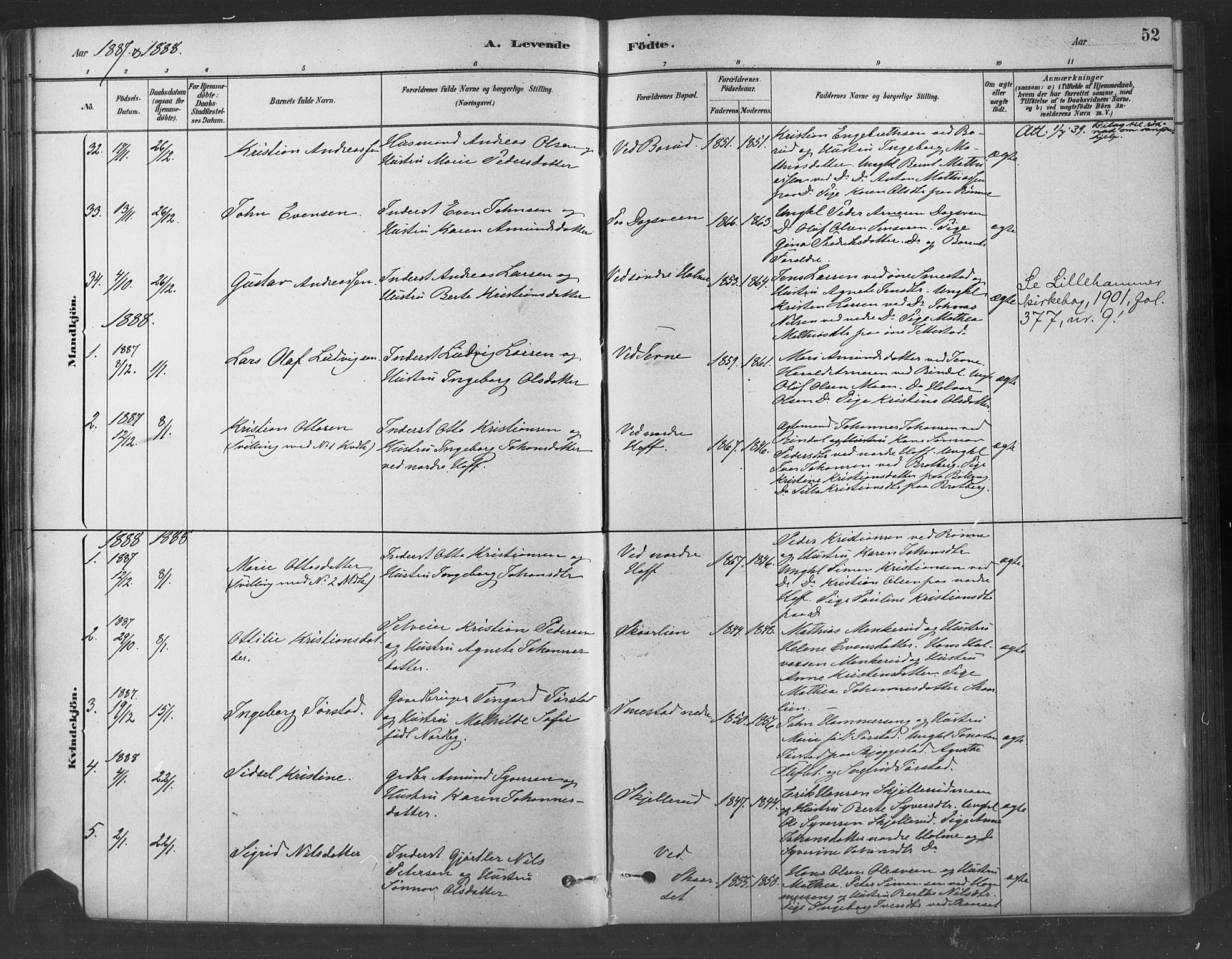 Fåberg prestekontor, SAH/PREST-086/H/Ha/Haa/L0009: Parish register (official) no. 9, 1879-1898, p. 52