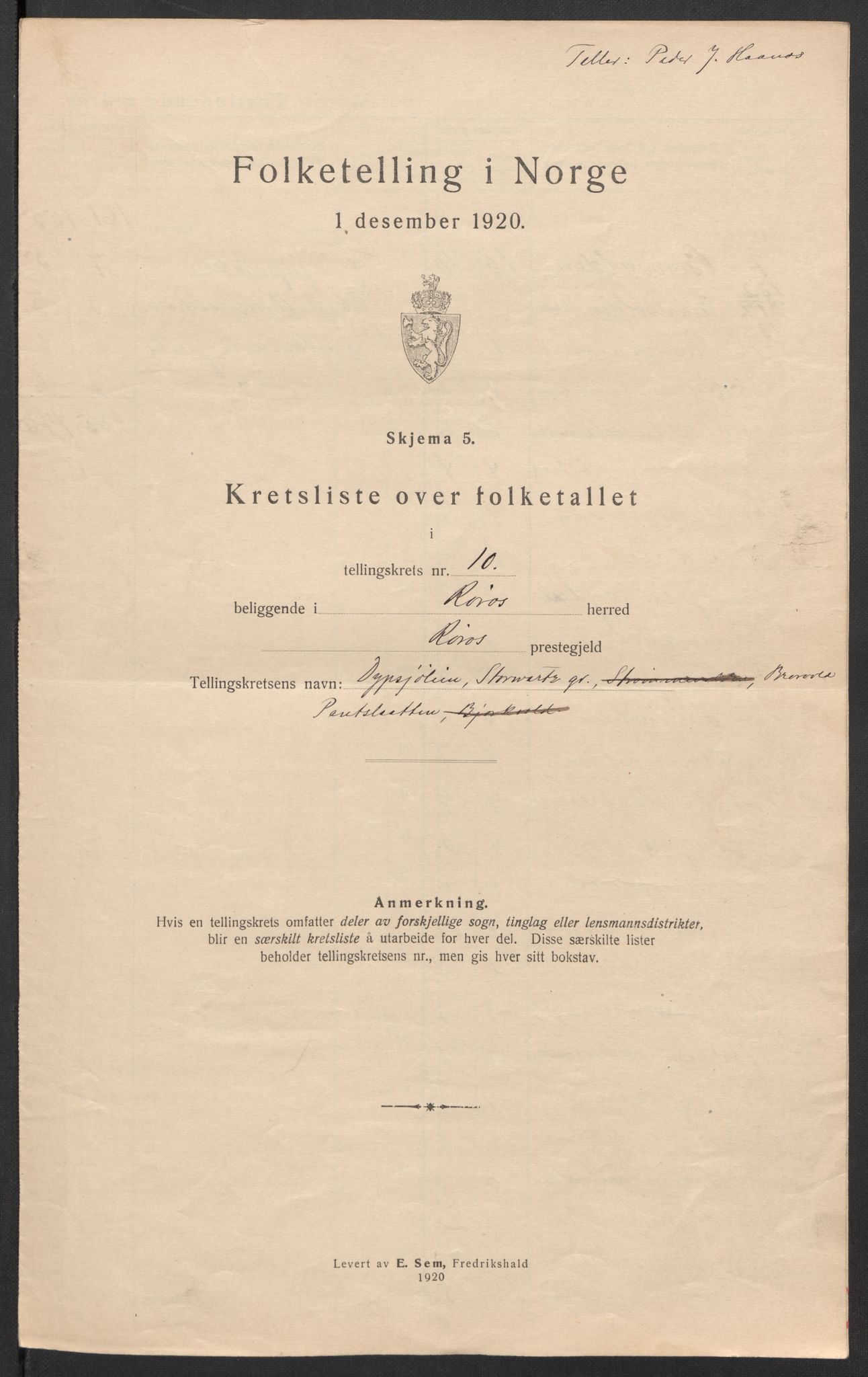 SAT, 1920 census for Røros, 1920, p. 33