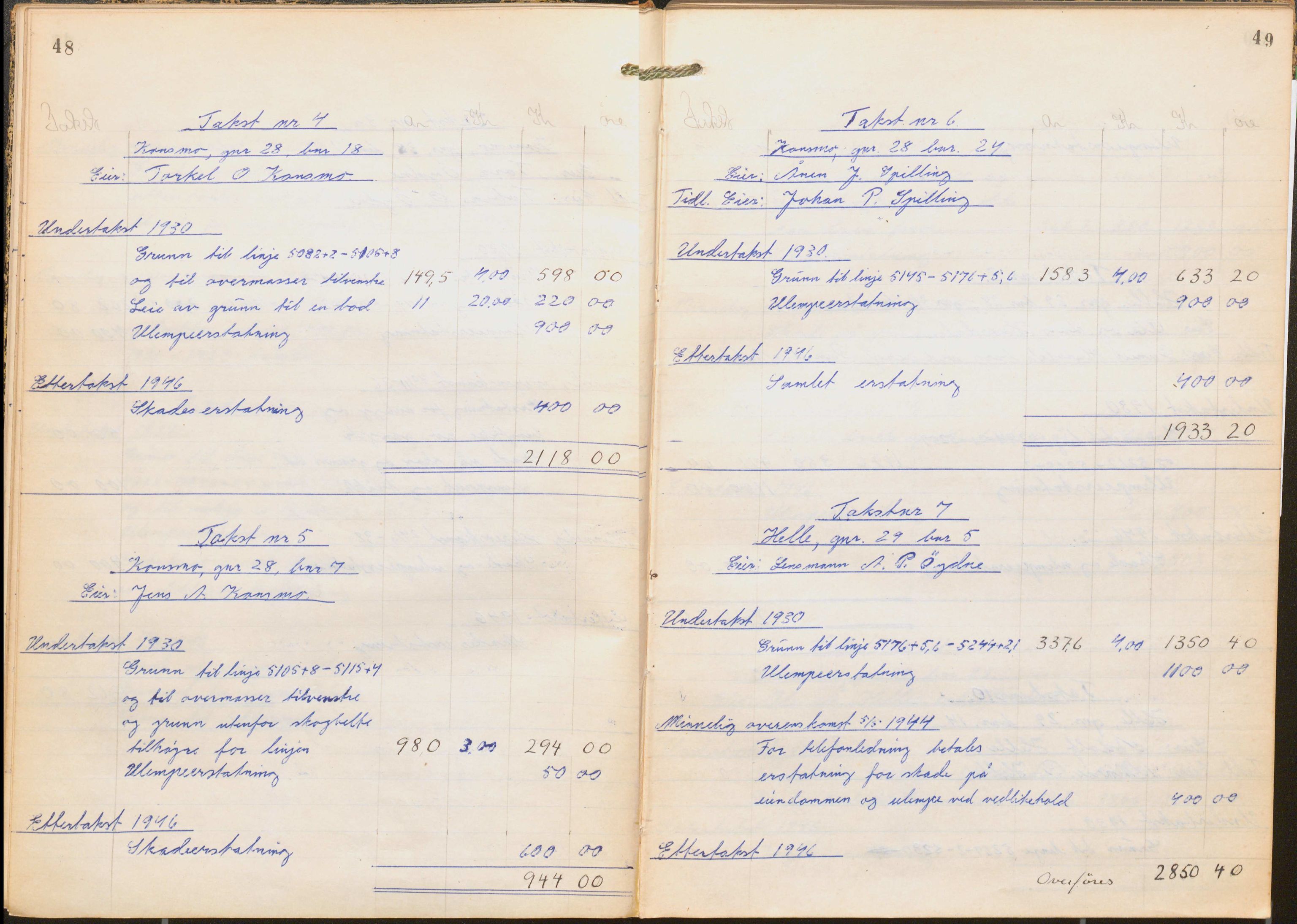 NSB Baneavdelingen, AV/SAK-1821-0004/F/Fc/Fch/L0256/0003: Grunnerstatninger, målebrev / Kartkonduktørprotokoll for Kristiansand - Moi, 1. og 2. avd., 1947, p. 48-49