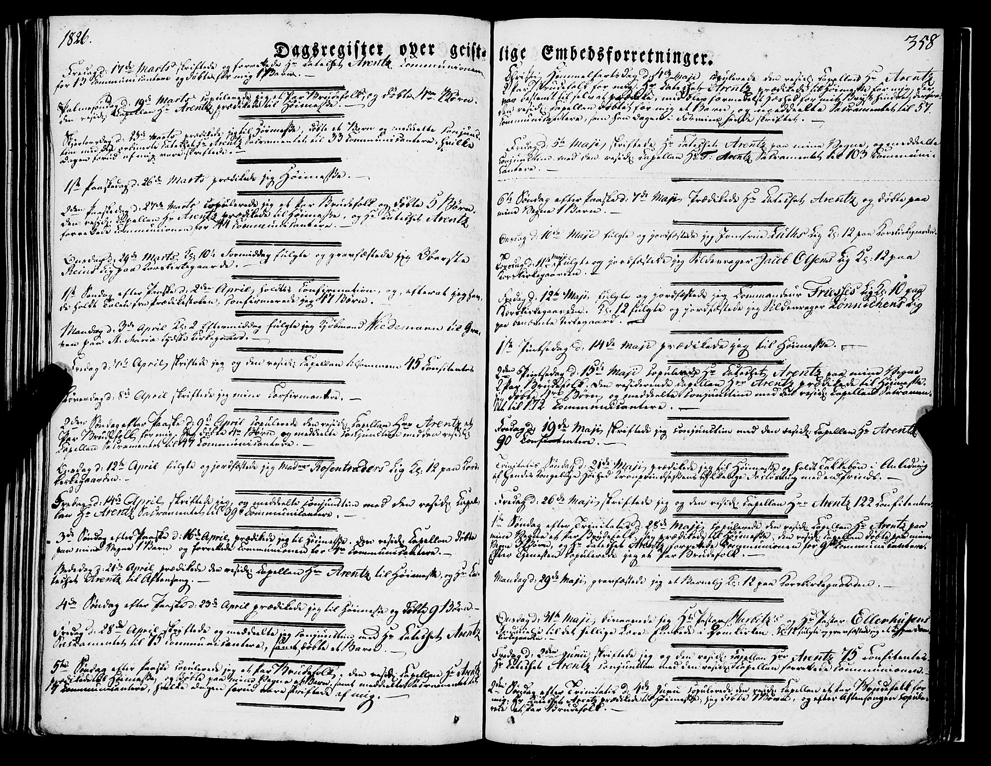 Korskirken sokneprestembete, SAB/A-76101/H/Haa/L0050: Parish register (official) no. F 1, 1821-1869, p. 358