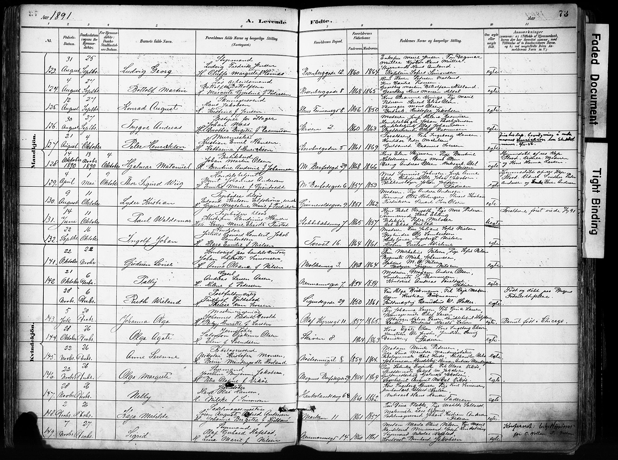 Domkirken sokneprestembete, SAB/A-74801/H/Haa/L0024: Parish register (official) no. B 7, 1888-1903, p. 73