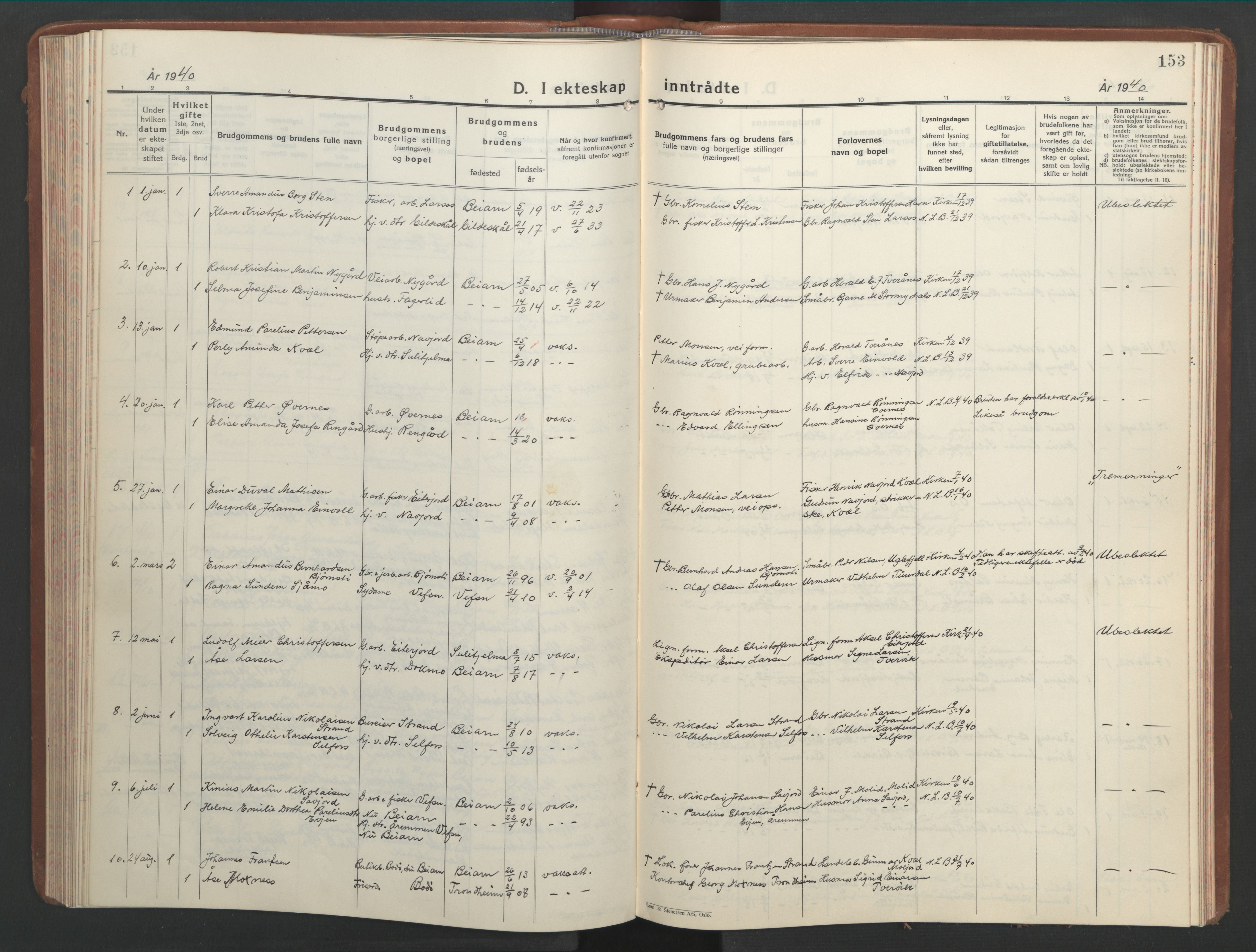 Ministerialprotokoller, klokkerbøker og fødselsregistre - Nordland, SAT/A-1459/846/L0657: Parish register (copy) no. 846C07, 1936-1952, p. 153