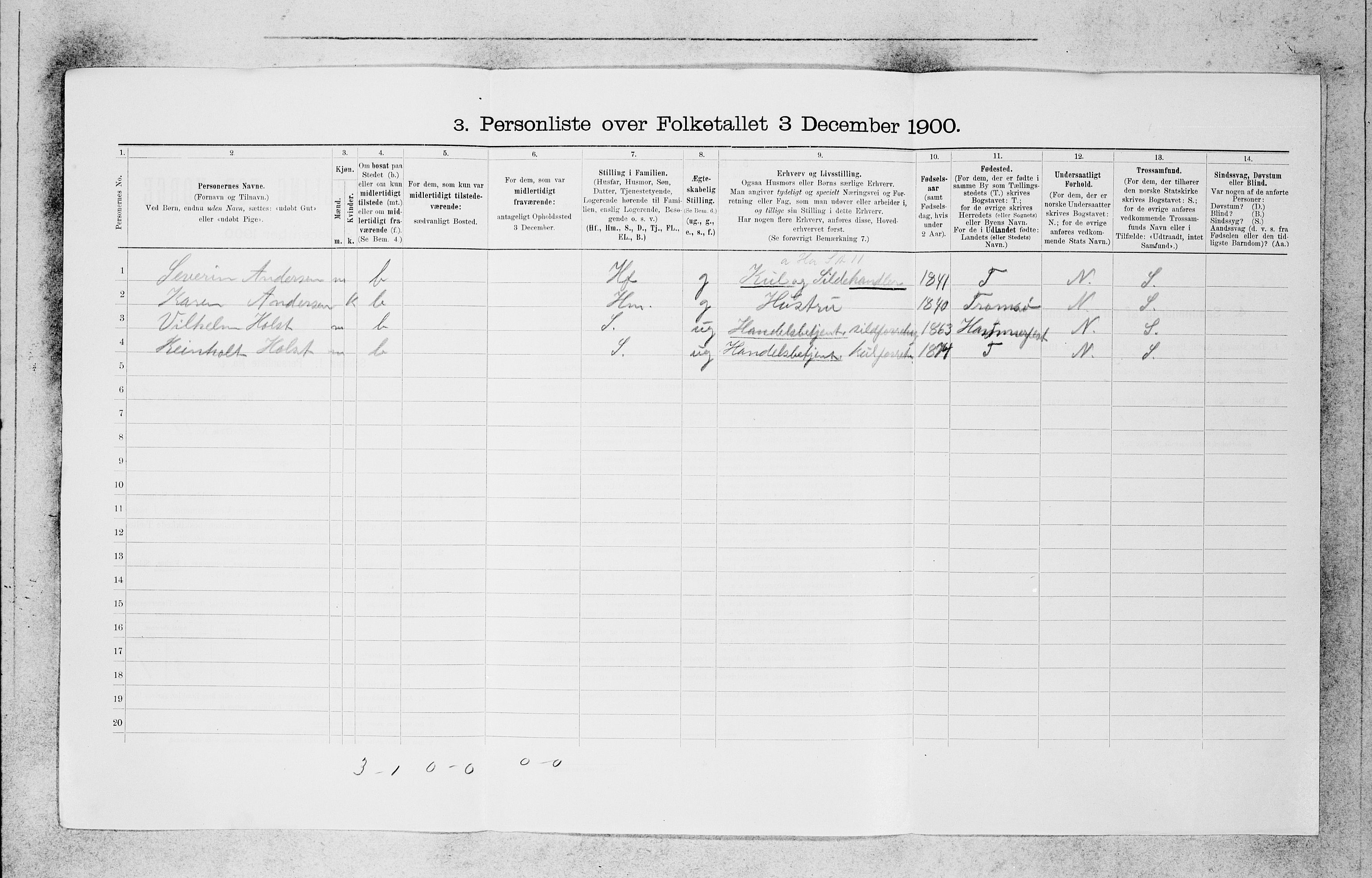 SAB, 1900 census for Bergen, 1900, p. 7214