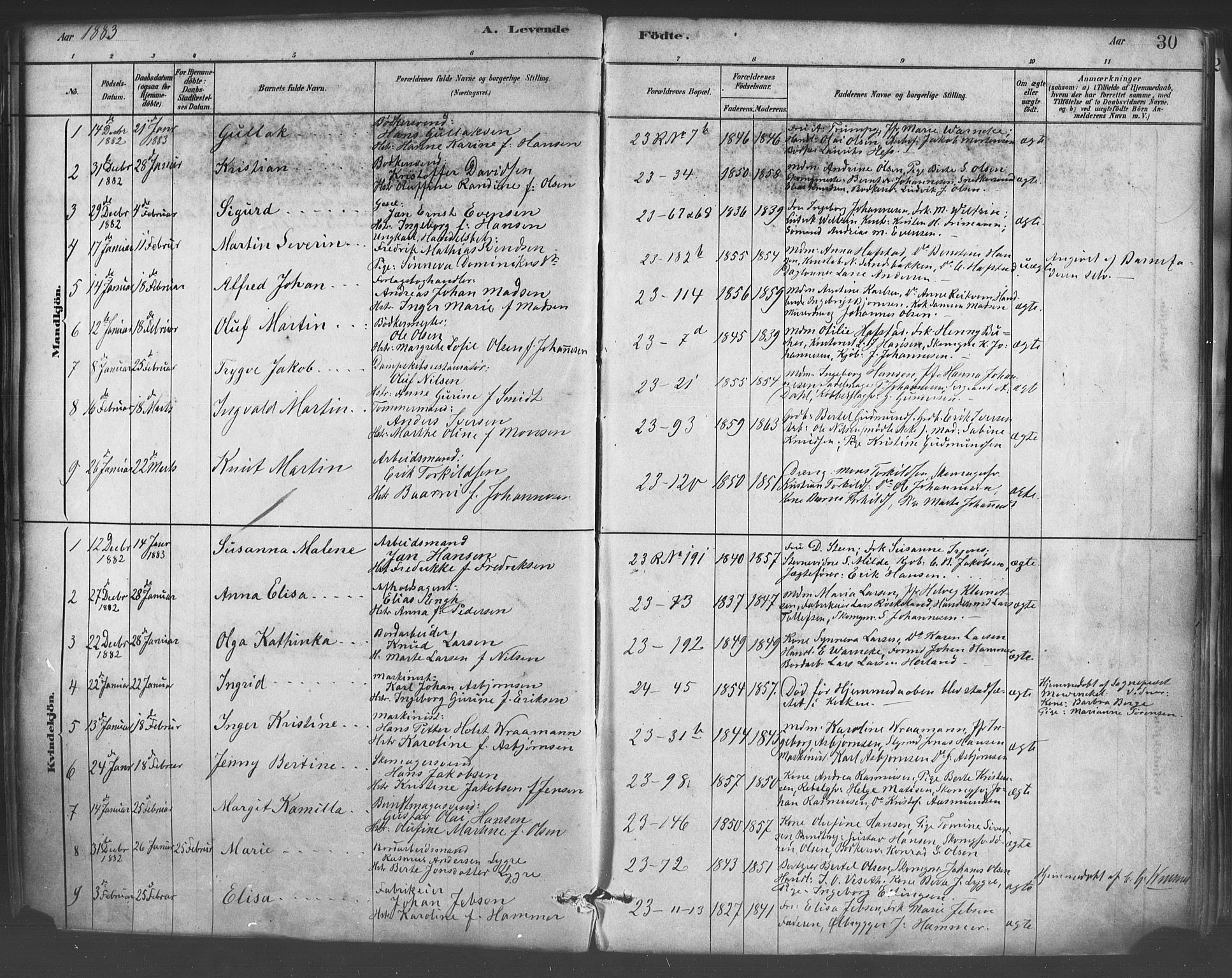 Mariakirken Sokneprestembete, SAB/A-76901/H/Haa/L0007: Parish register (official) no. A 7, 1878-1893, p. 30