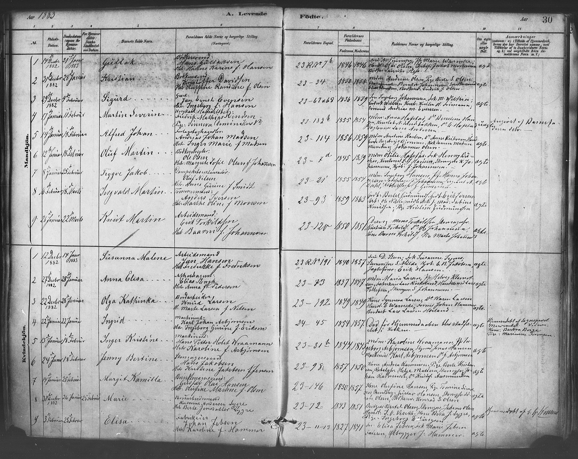 Mariakirken Sokneprestembete, AV/SAB-A-76901/H/Haa/L0007: Parish register (official) no. A 7, 1878-1893, p. 30