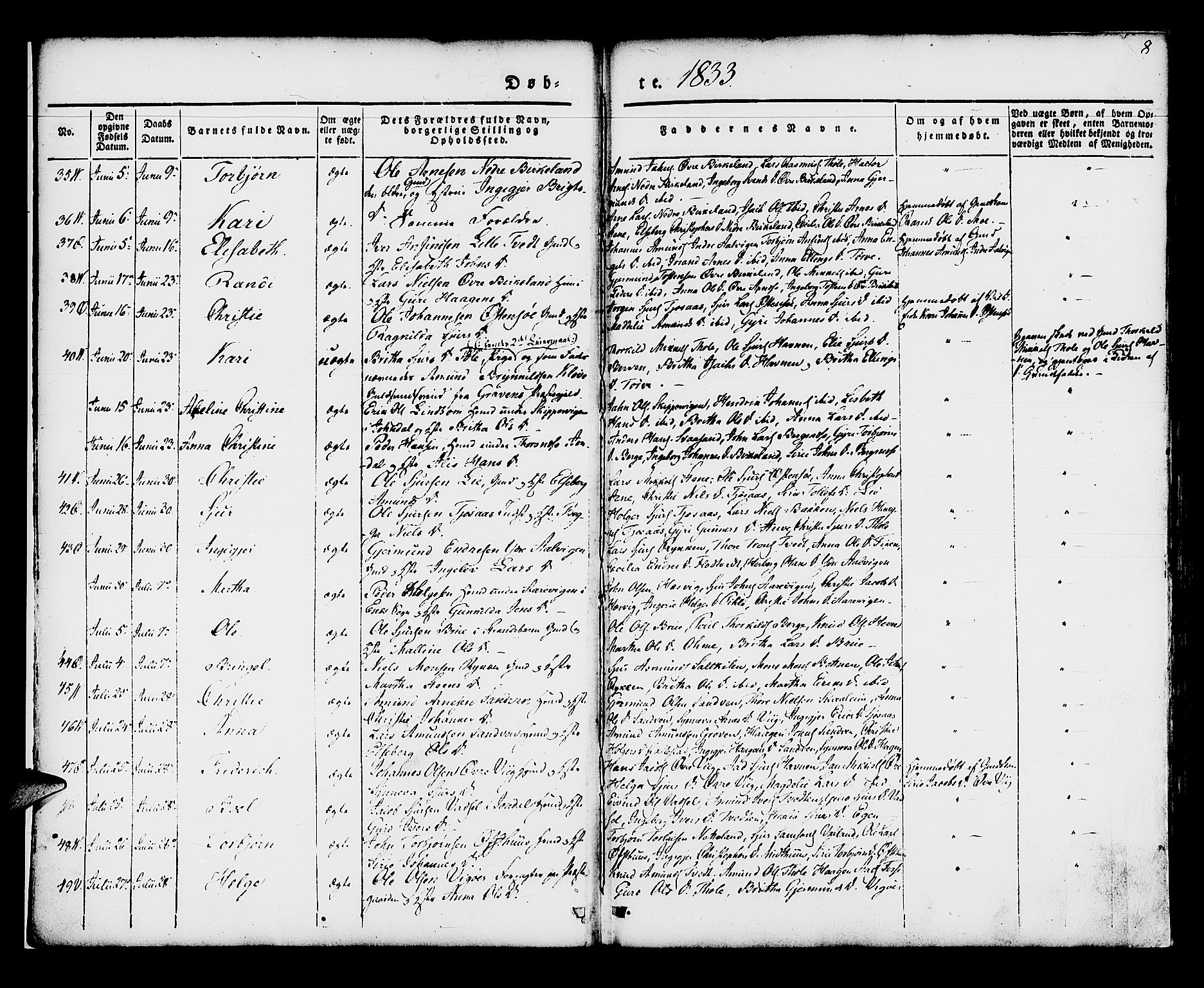 Kvam sokneprestembete, SAB/A-76201/H/Haa: Parish register (official) no. A 7, 1832-1843, p. 8