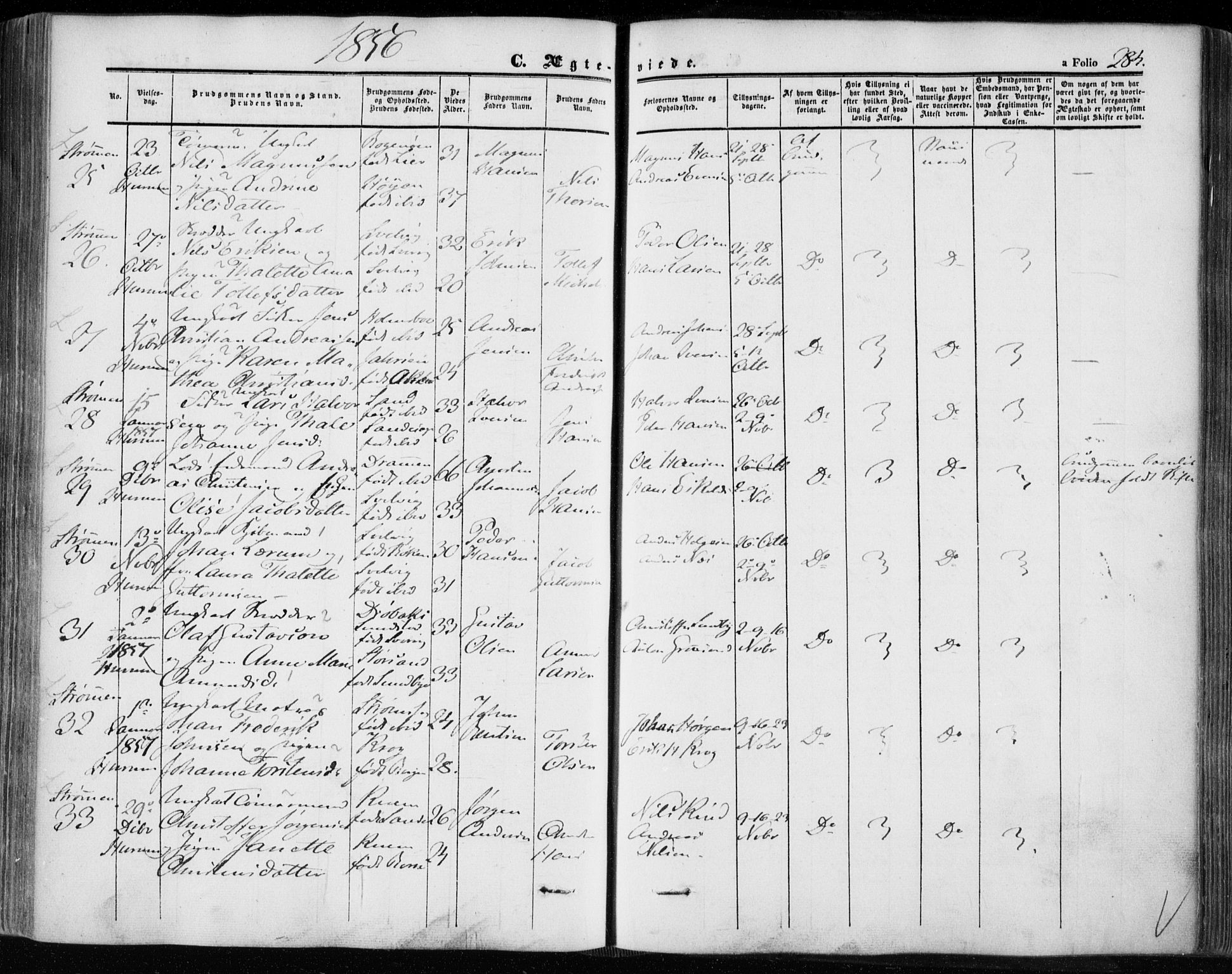 Hurum kirkebøker, AV/SAKO-A-229/F/Fa/L0011: Parish register (official) no. 11, 1847-1860, p. 284