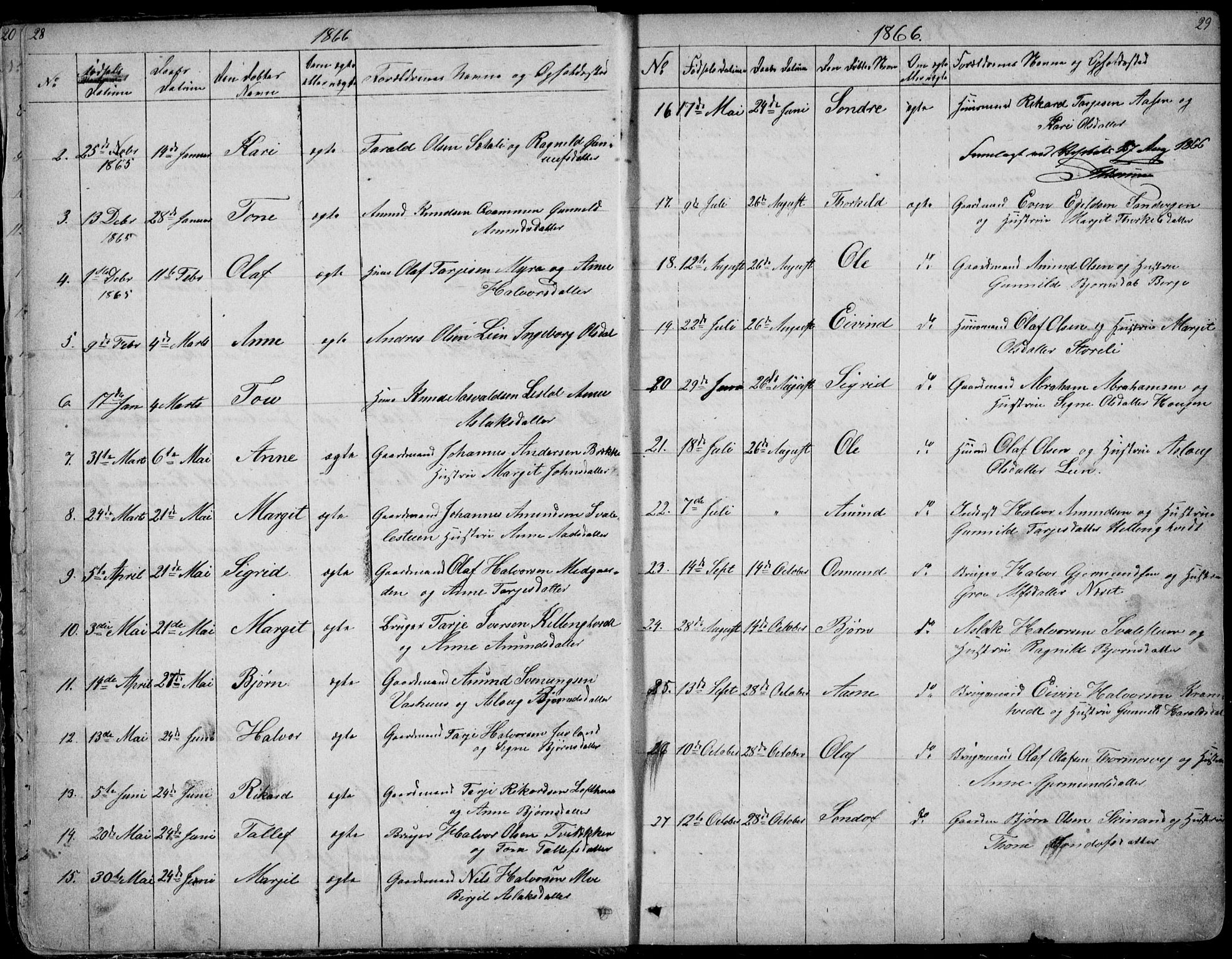 Rauland kirkebøker, SAKO/A-292/G/Ga/L0002: Parish register (copy) no. I 2, 1849-1935, p. 28-29