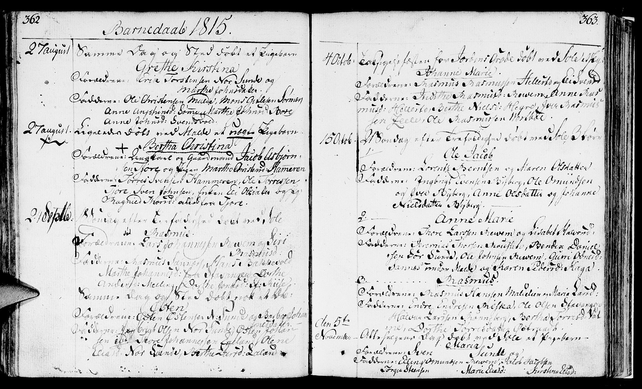 Håland sokneprestkontor, AV/SAST-A-101802/001/30BA/L0003: Parish register (official) no. A 3, 1794-1815, p. 362-363