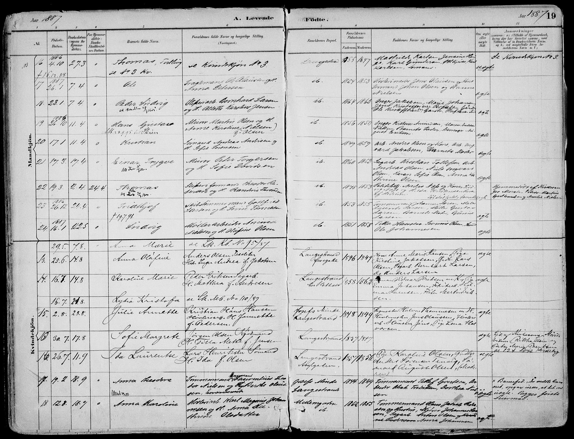 Larvik kirkebøker, AV/SAKO-A-352/F/Fb/L0004: Parish register (official) no. II 4, 1884-1902, p. 19