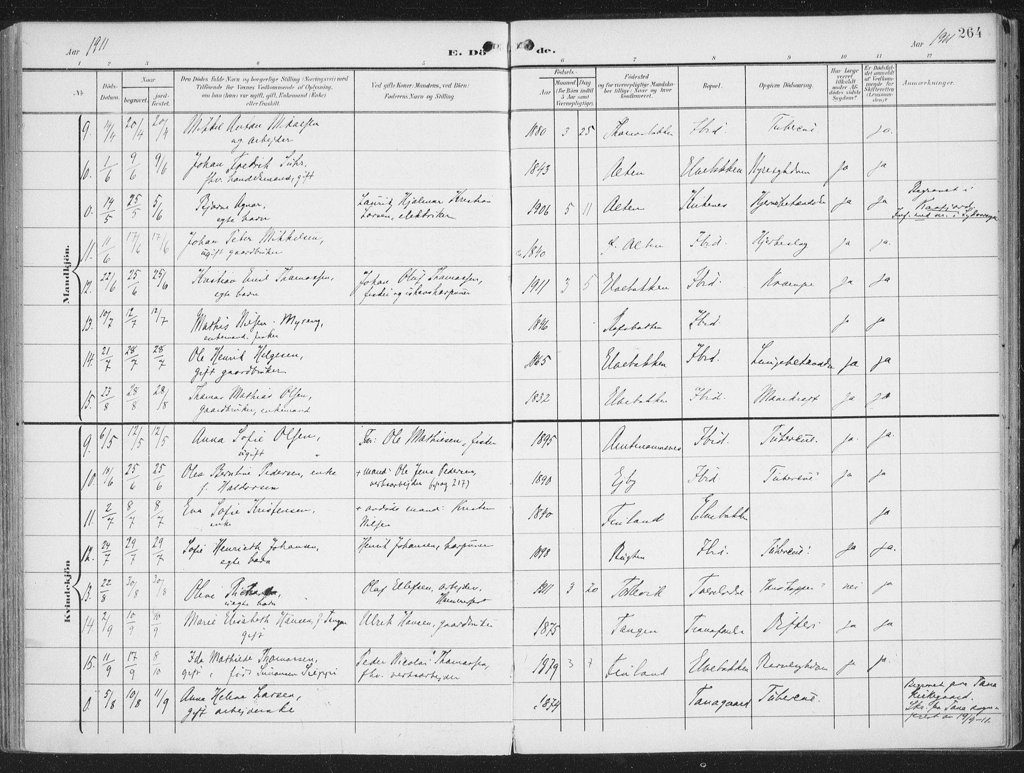 Alta sokneprestkontor, AV/SATØ-S-1338/H/Ha/L0005.kirke: Parish register (official) no. 5, 1904-1918, p. 264