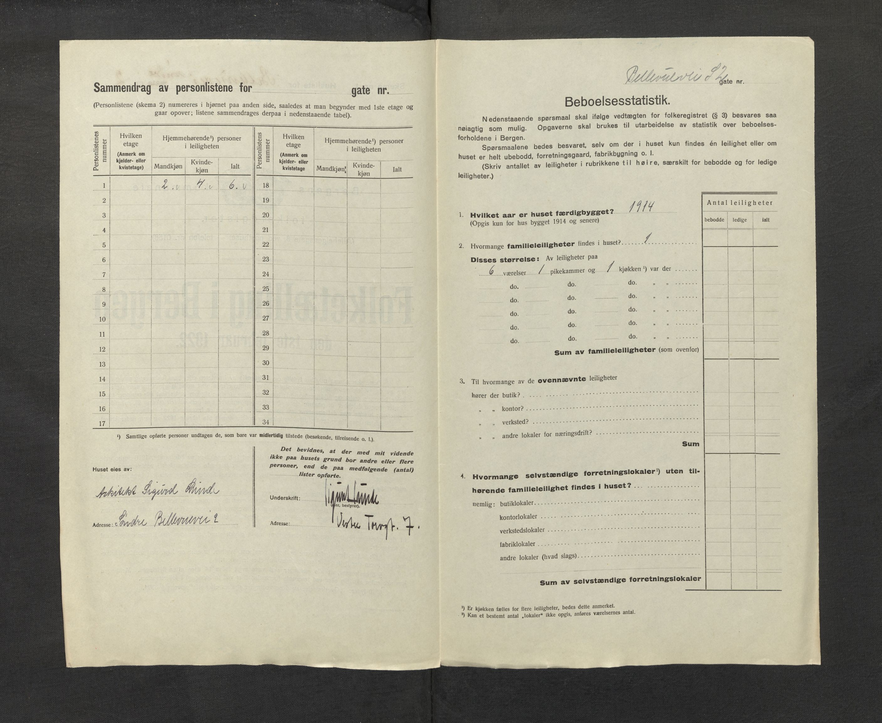 SAB, Municipal Census 1922 for Bergen, 1922, p. 2458