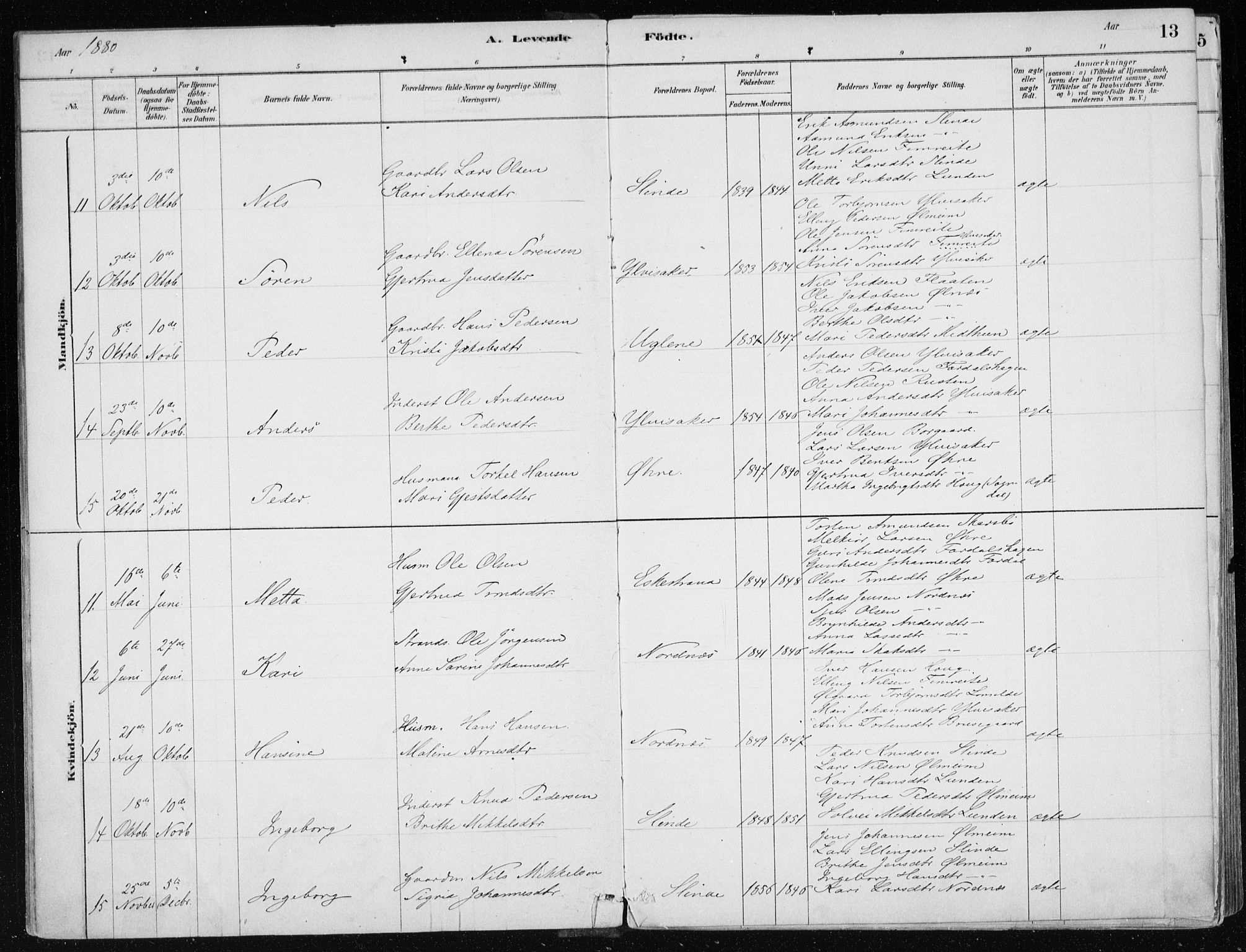 Sogndal sokneprestembete, SAB/A-81301/H/Haa/Haac/L0001: Parish register (official) no. C 1, 1878-1907, p. 13