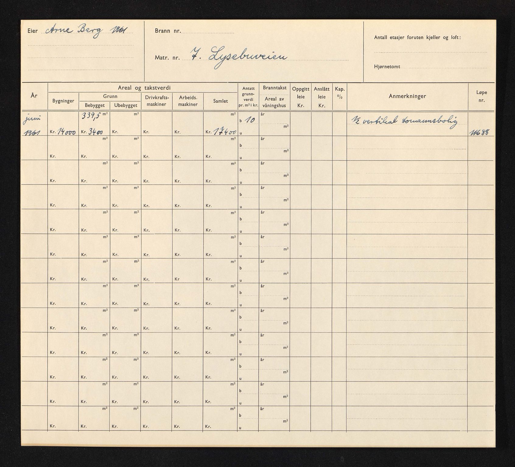 Stavanger kommune. Skattetakstvesenet, BYST/A-0440/F/Fa/Faa/L0029/0002: Skattetakstkort / Lysebuveien 1 - Lysefjordgata 31