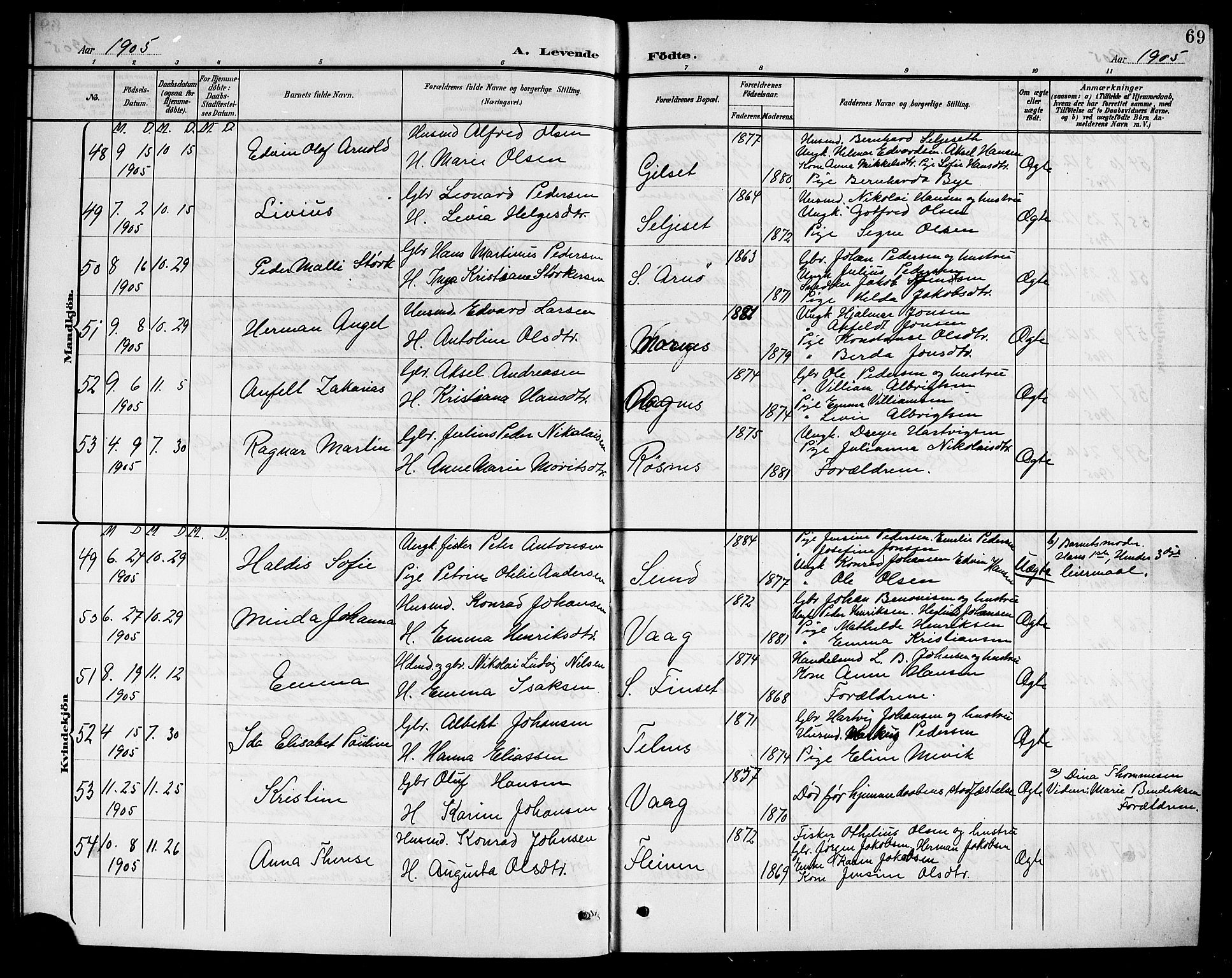 Ministerialprotokoller, klokkerbøker og fødselsregistre - Nordland, SAT/A-1459/805/L0109: Parish register (copy) no. 805C05, 1900-1911, p. 69