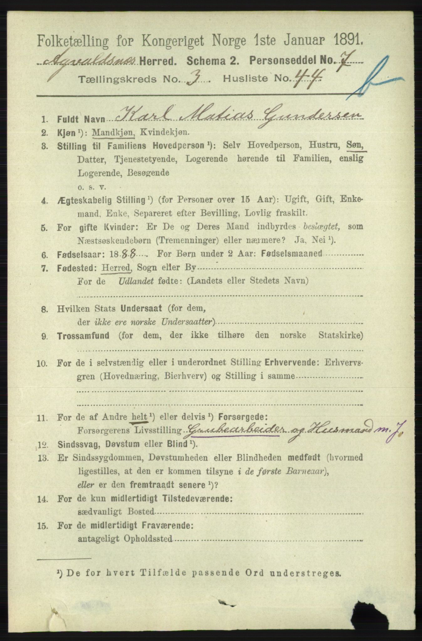 RA, 1891 census for 1147 Avaldsnes, 1891, p. 2783