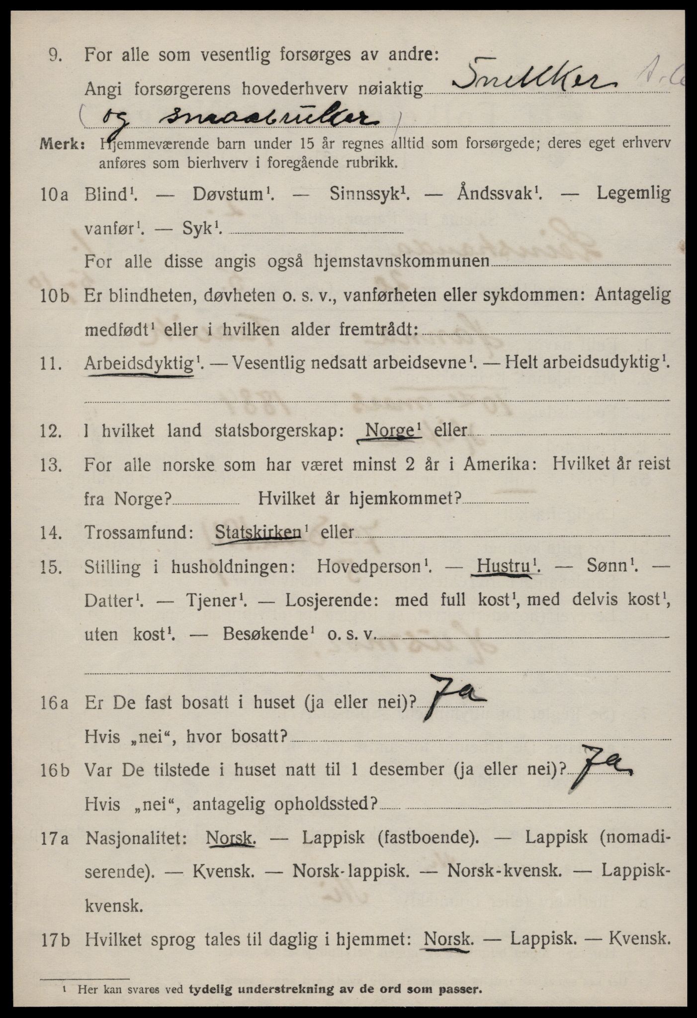 SAT, 1920 census for Leinstrand, 1920, p. 826