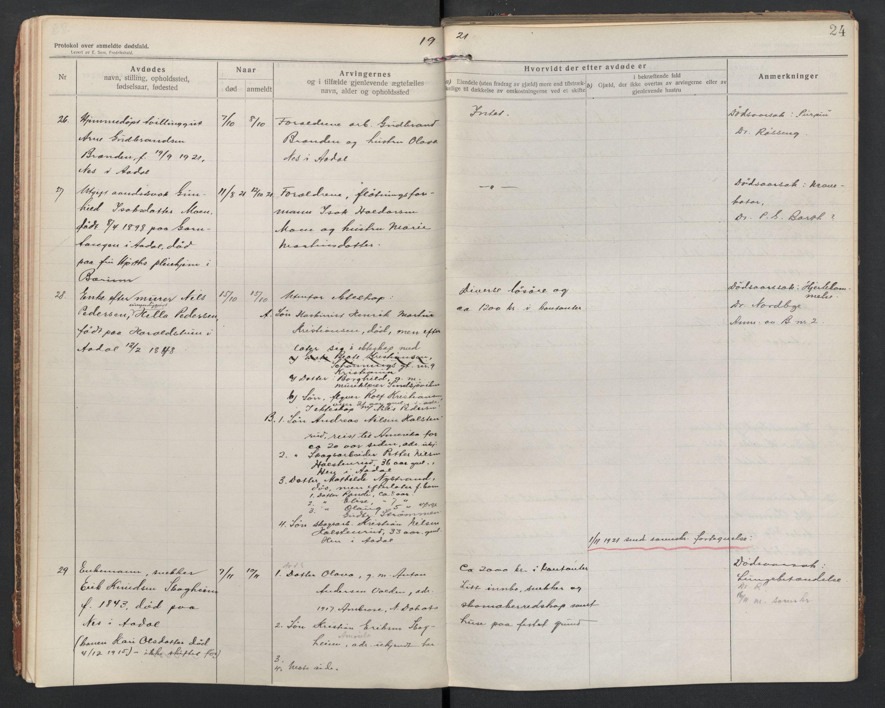 Ådal lensmannskontor, AV/SAKO-A-518/H/Ha/L0001/0002: Dødsfallsprotokoll  / Dødsfallsprotokoll 2, 1919-1942, p. 24