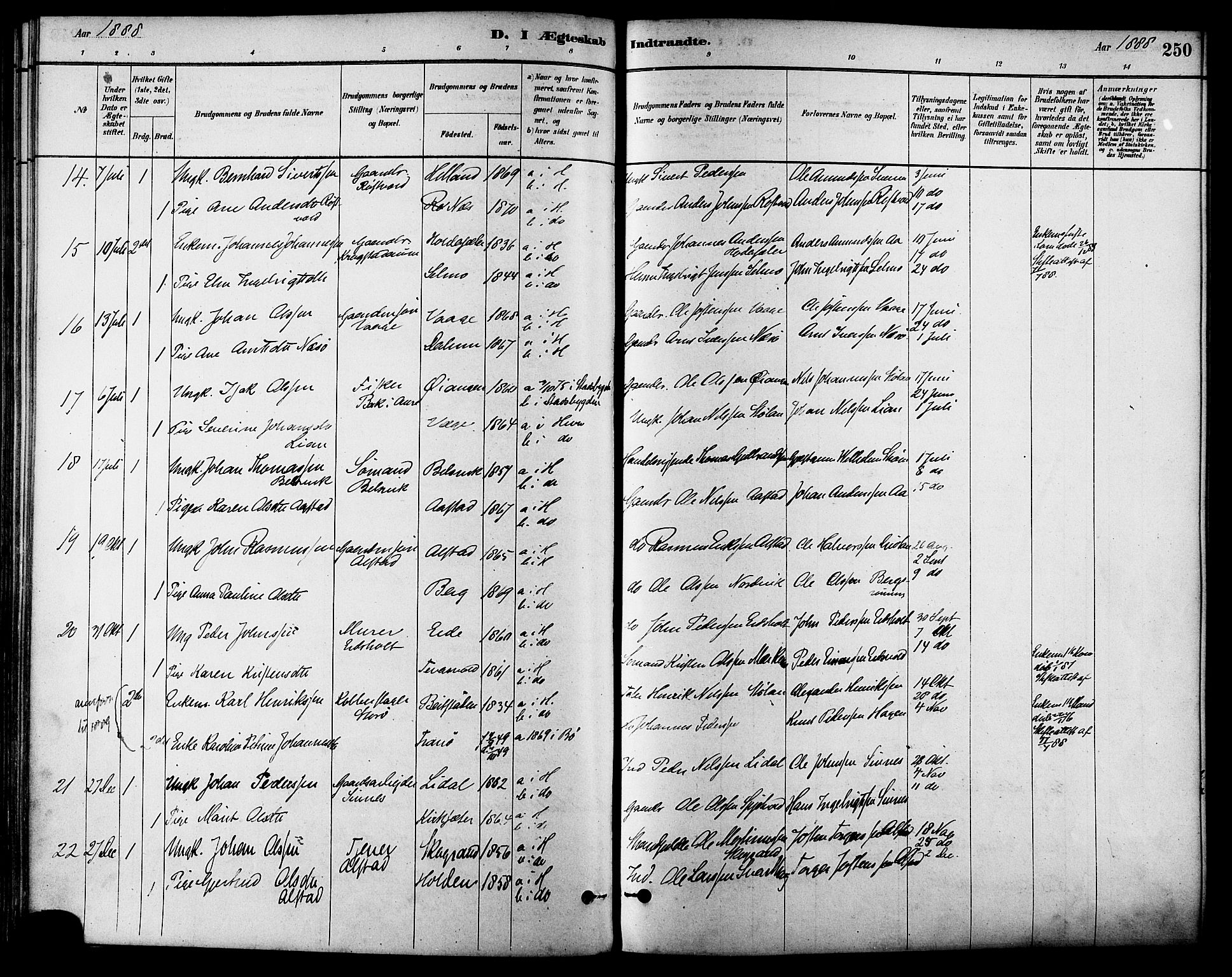 Ministerialprotokoller, klokkerbøker og fødselsregistre - Sør-Trøndelag, SAT/A-1456/630/L0496: Parish register (official) no. 630A09, 1879-1895, p. 250